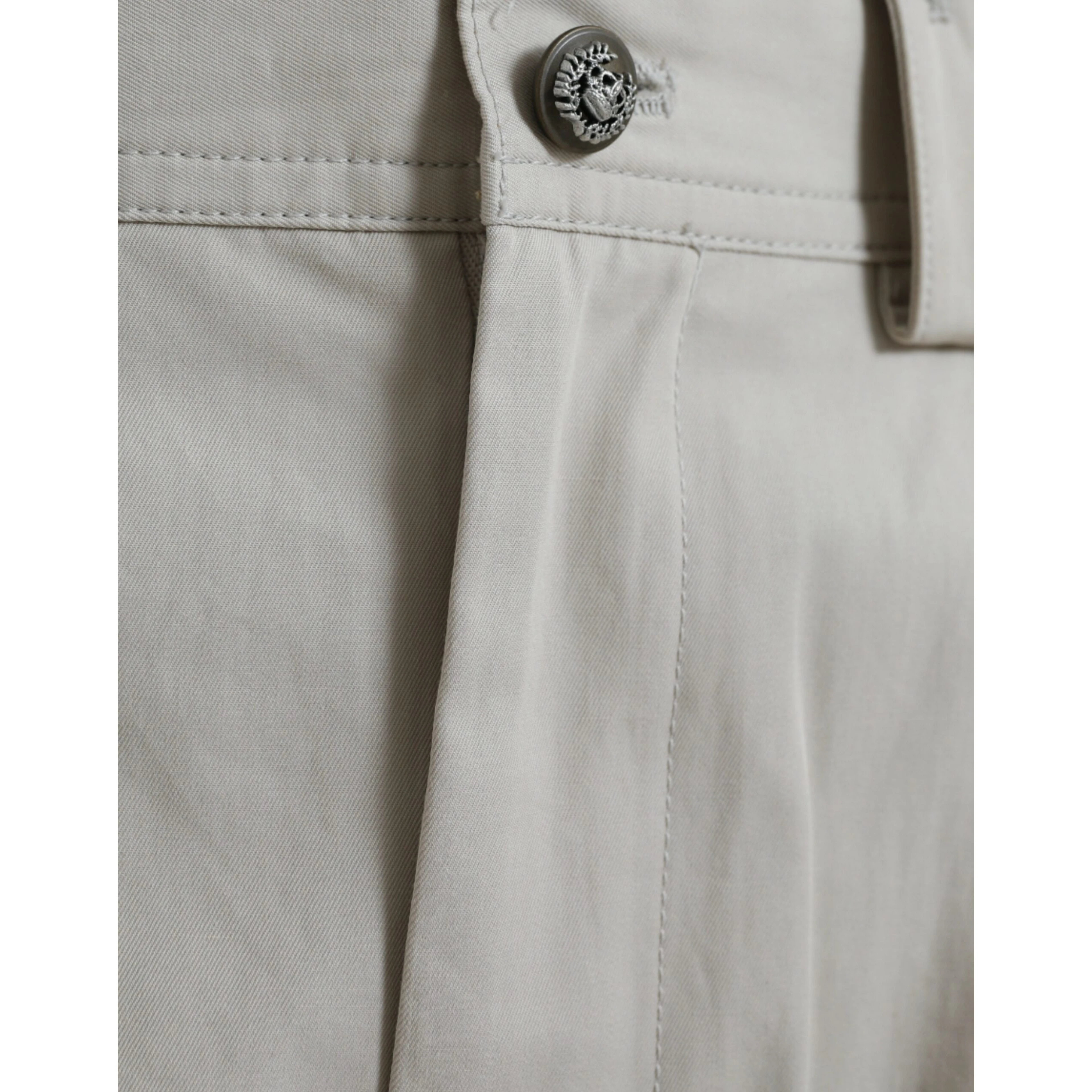 Beige Cotton High Waist Tapered Pants