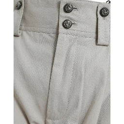 Beige Cotton High Waist Tapered Pants