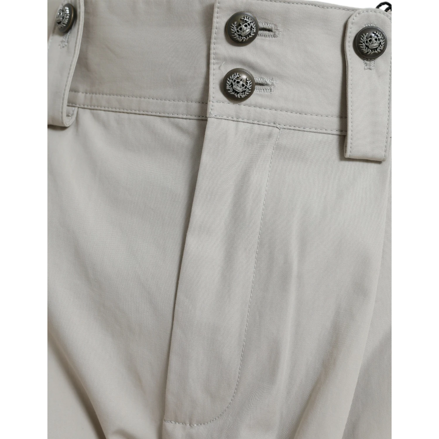 Beige Cotton High Waist Tapered Pants