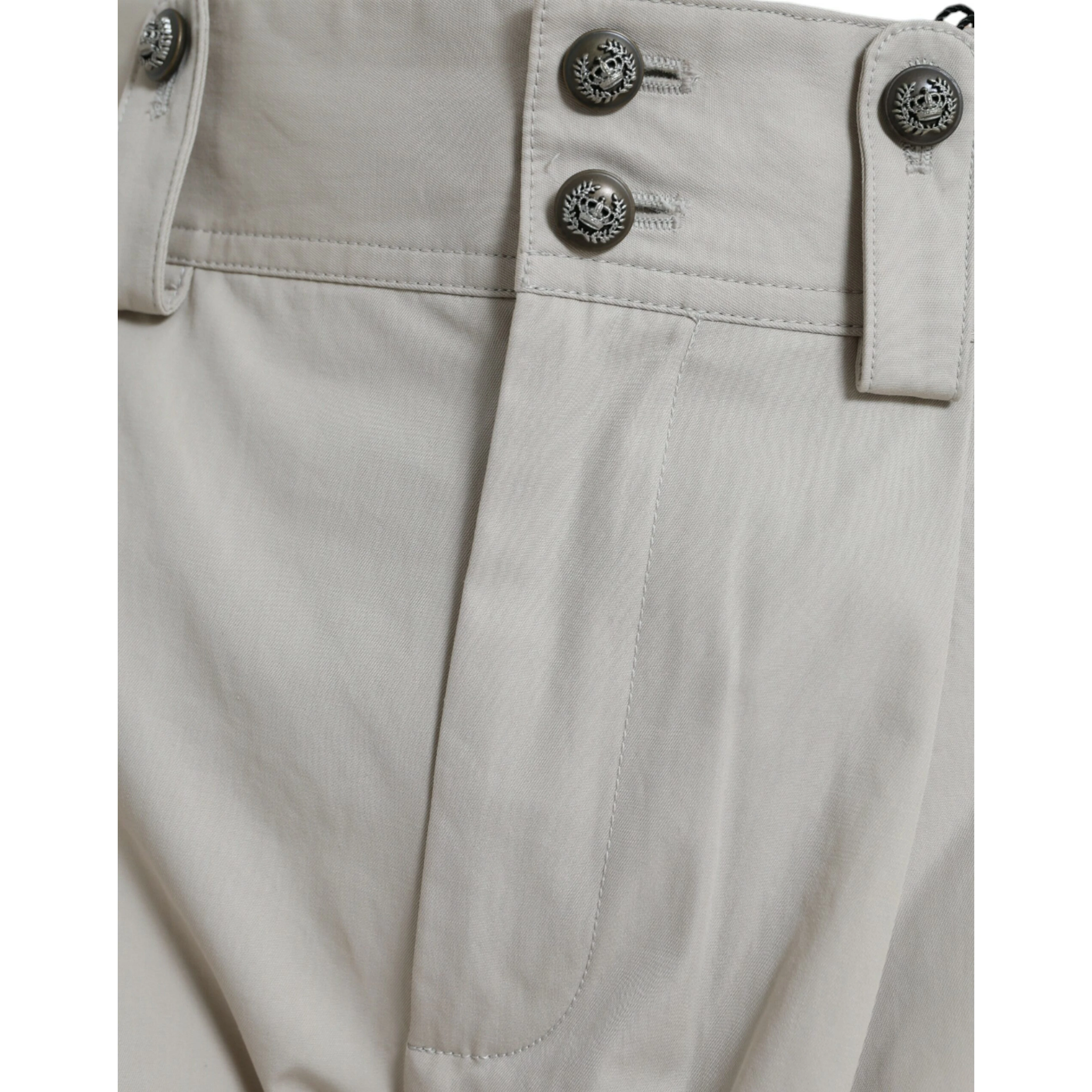 Beige Cotton High Waist Tapered Pants