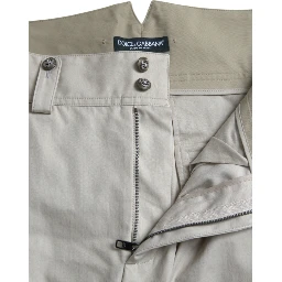 Beige Cotton High Waist Tapered Pants