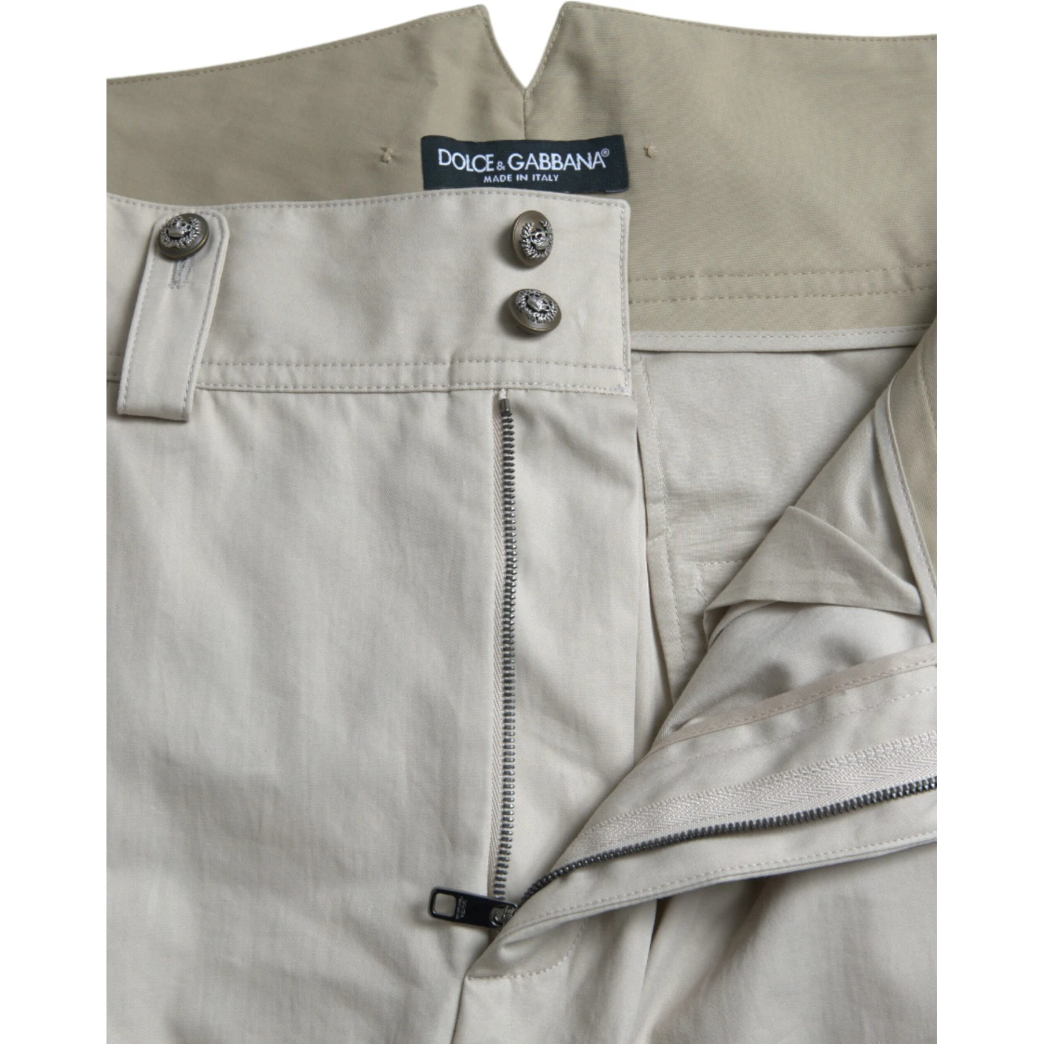 Beige Cotton High Waist Tapered Pants