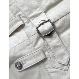 Beige Cotton High Waist Tapered Pants