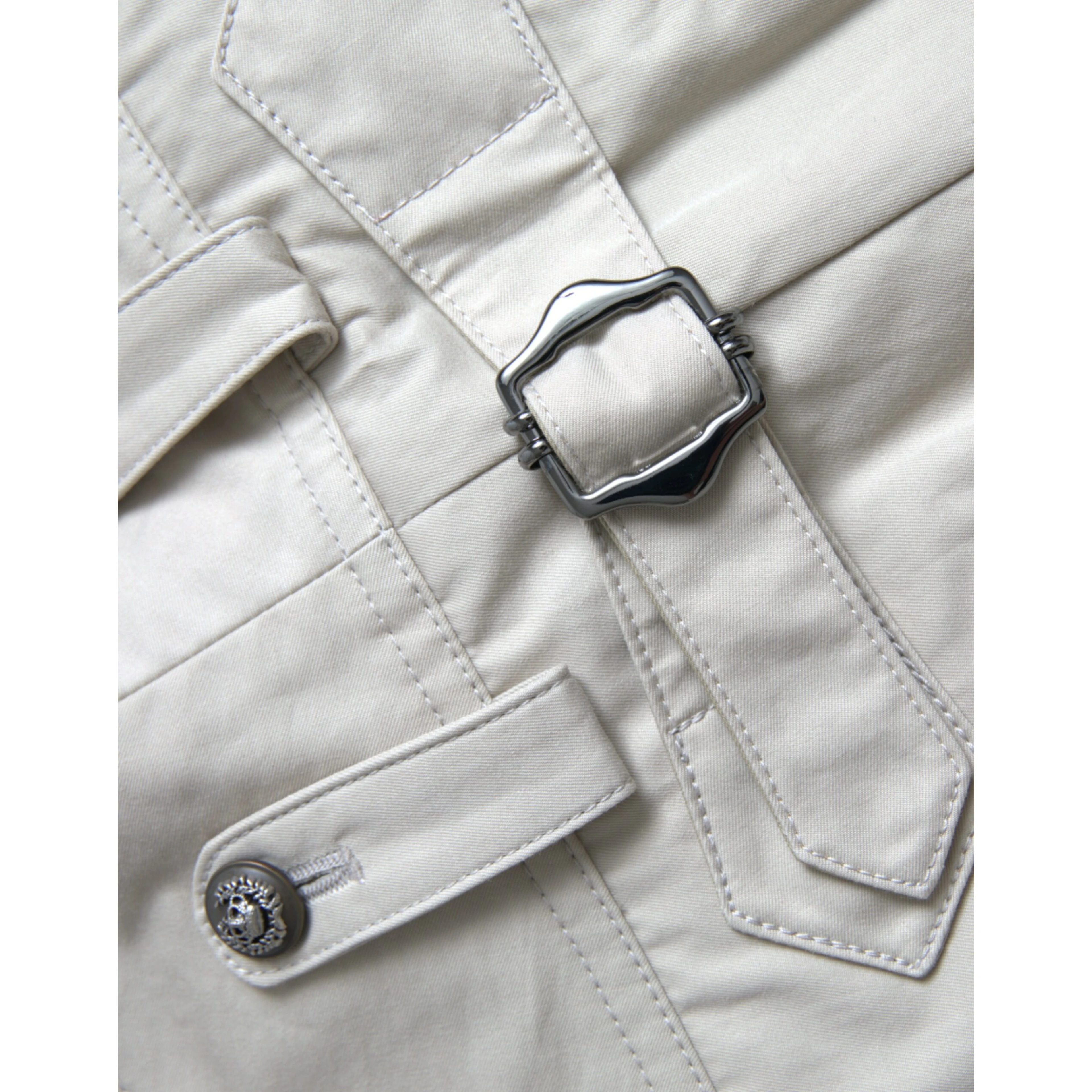 Beige Cotton High Waist Tapered Pants