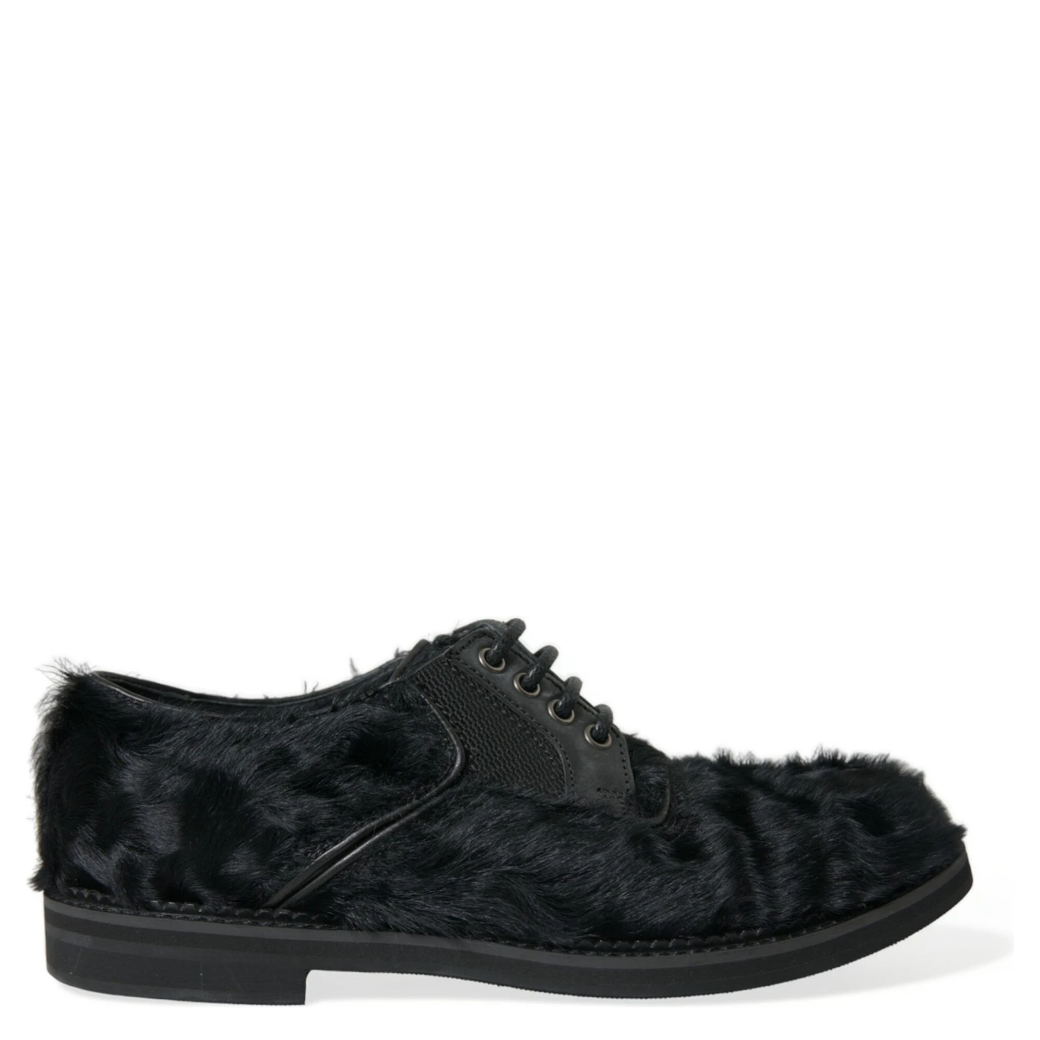 Black Fur Leather Lace Up Derby Dress Shoes