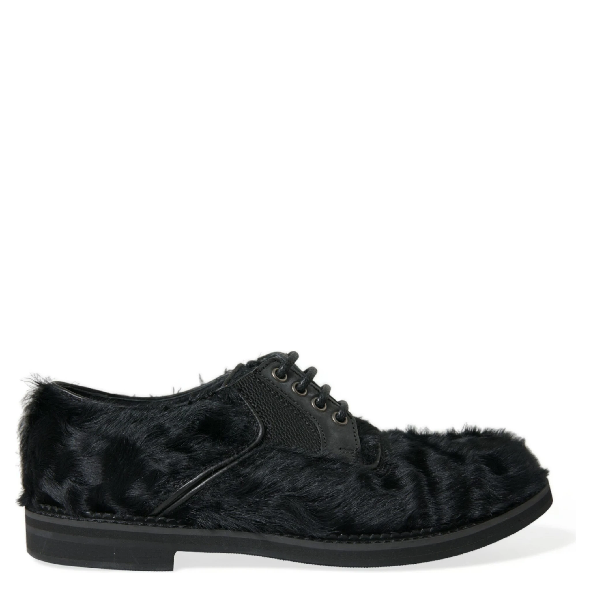 Black Fur Leather Lace Up Derby Dress Shoes