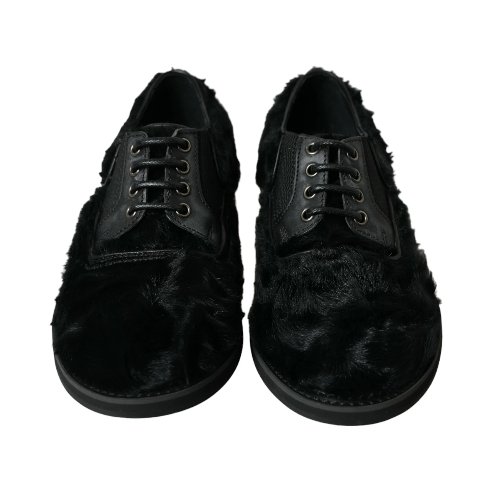 Black Fur Leather Lace Up Derby Dress Shoes