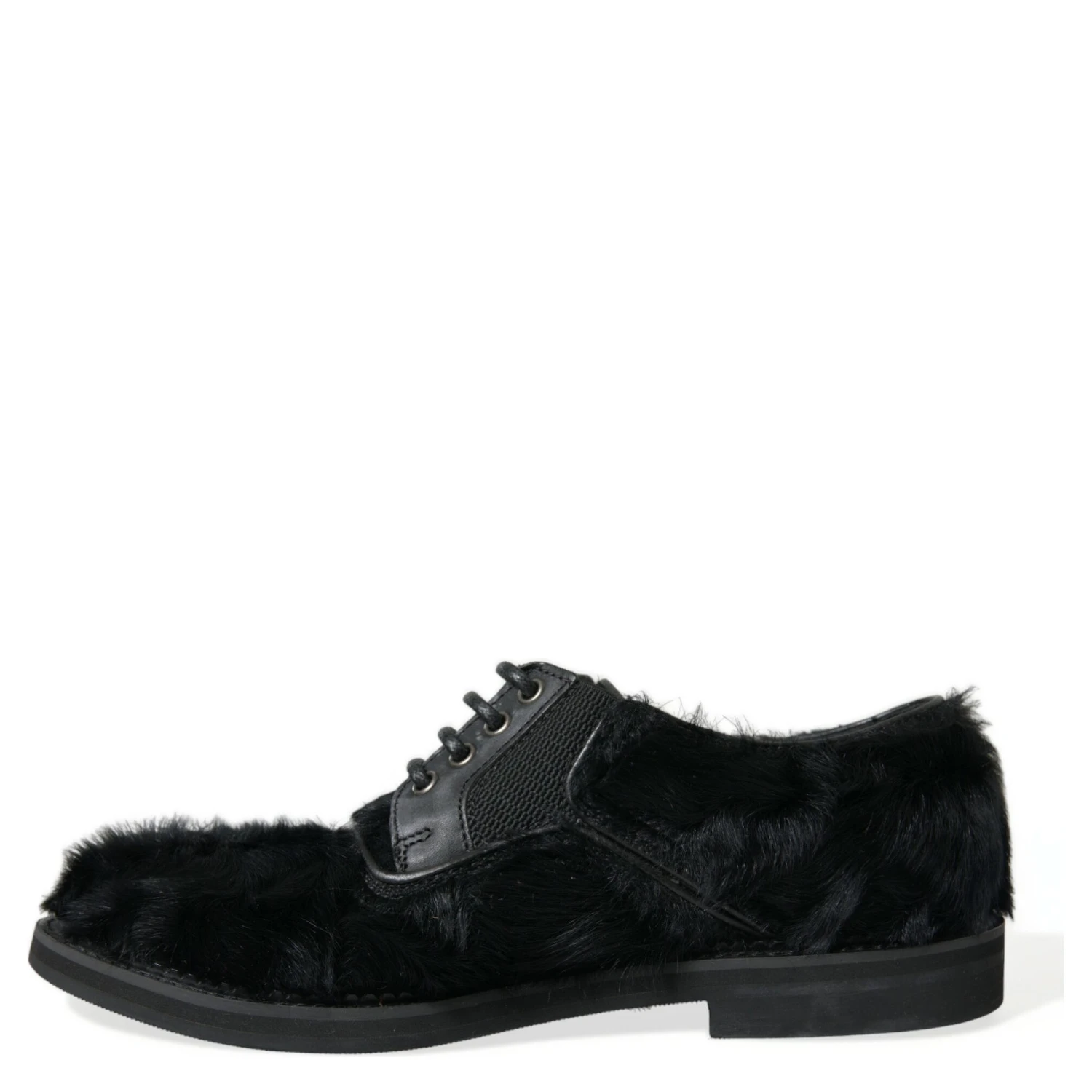Black Fur Leather Lace Up Derby Dress Shoes