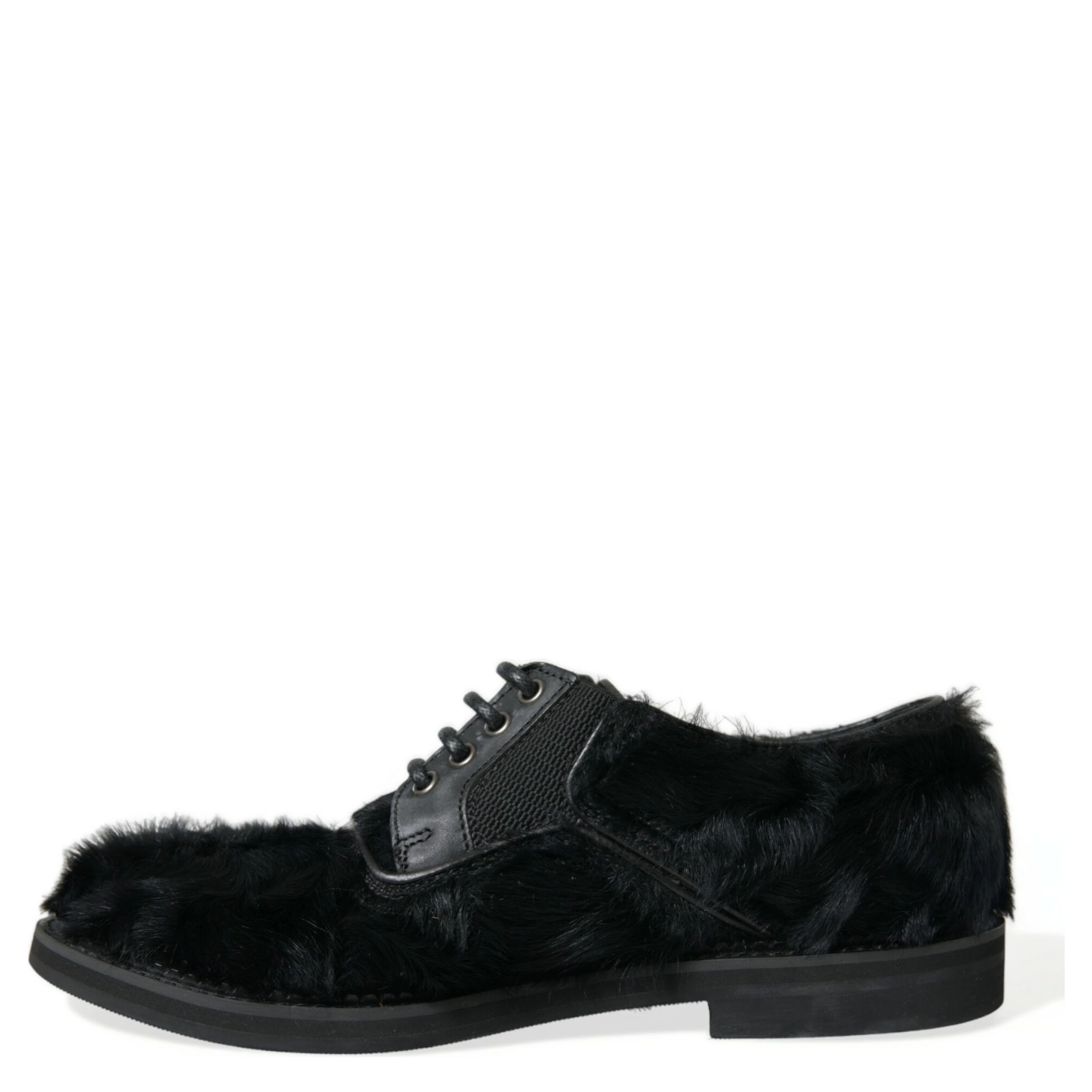 Black Fur Leather Lace Up Derby Dress Shoes