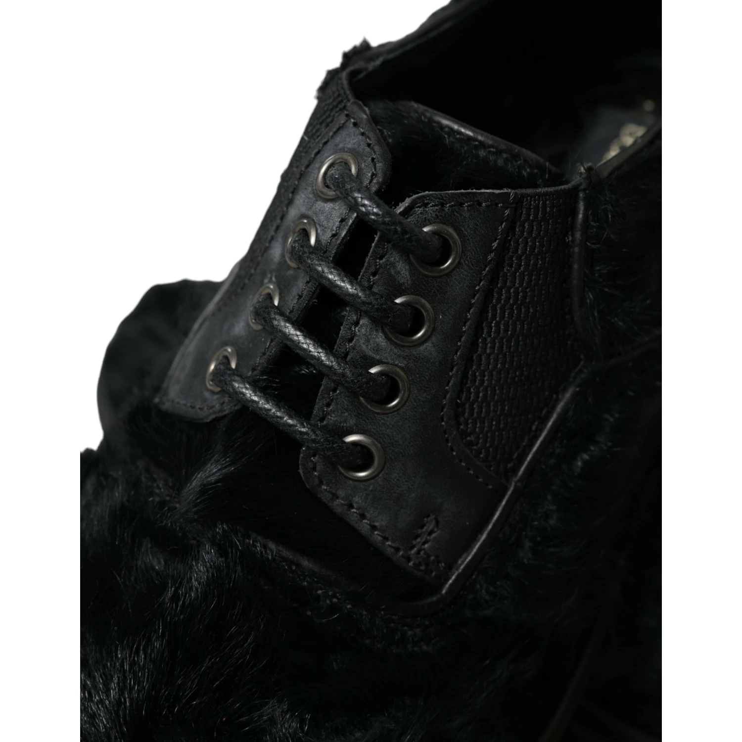 Black Fur Leather Lace Up Derby Dress Shoes