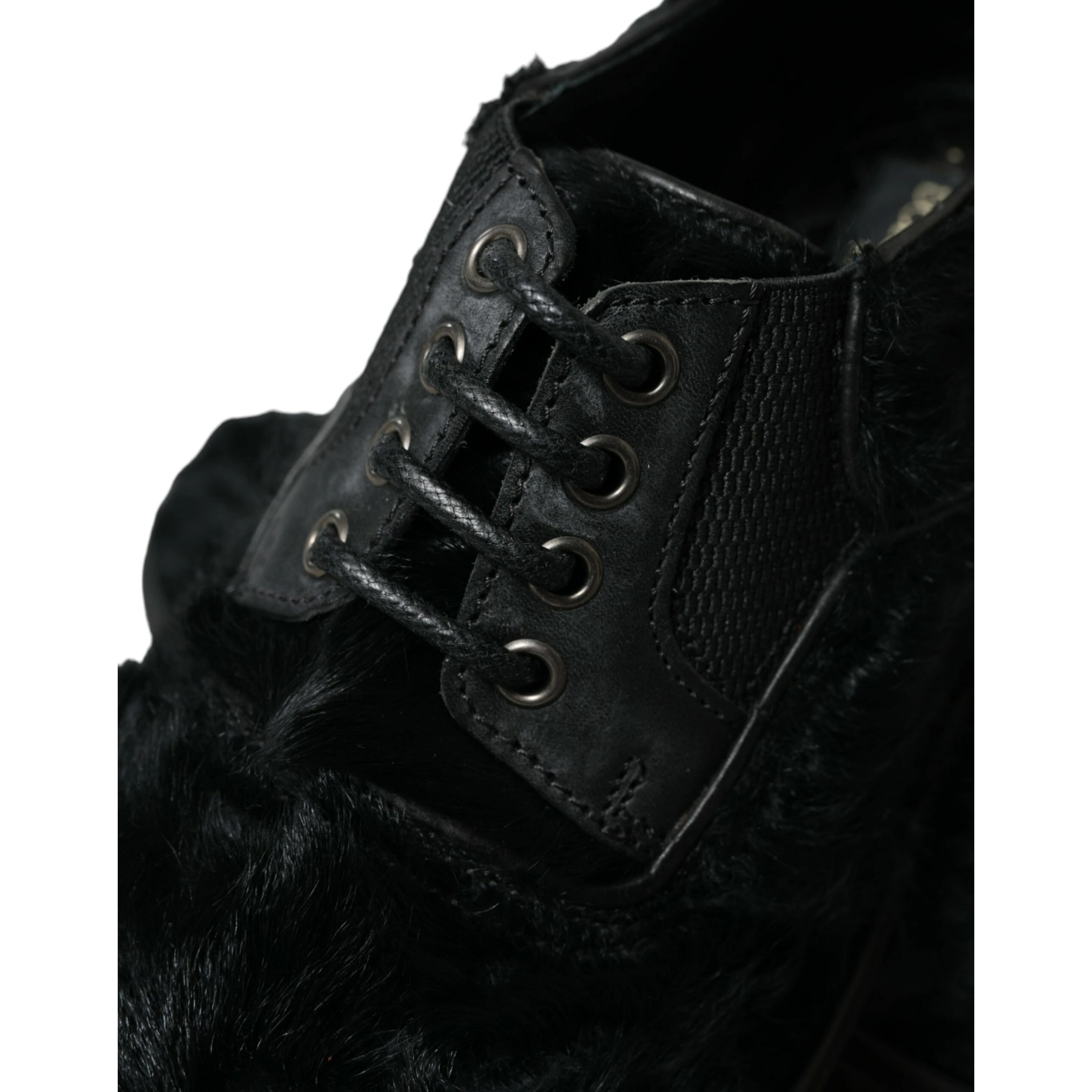 Black Fur Leather Lace Up Derby Dress Shoes