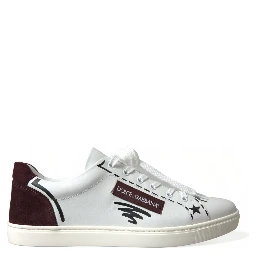 White Bordeaux Leather Logo Low Top Sneakers Shoes