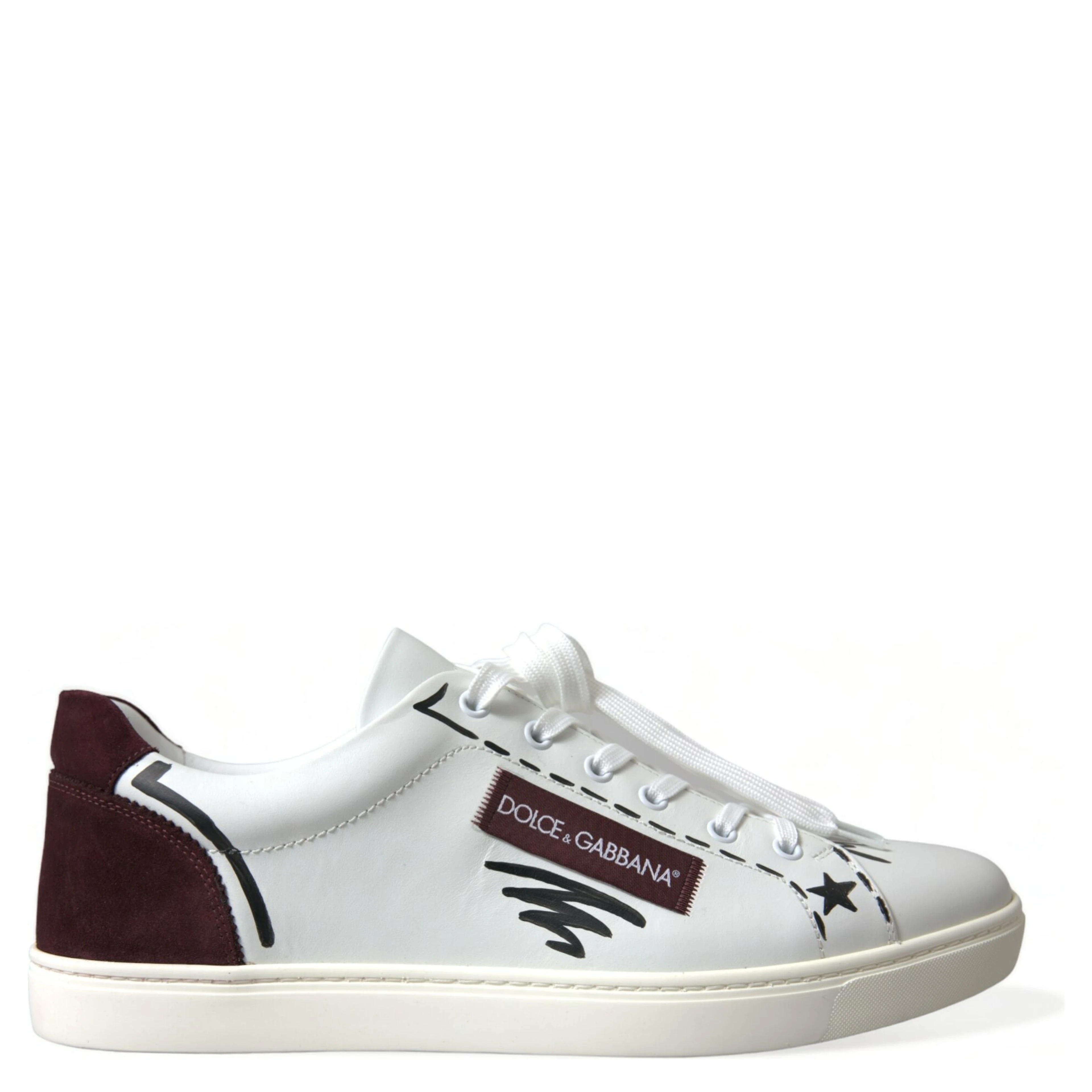 White Bordeaux Leather Logo Low Top Sneakers Shoes