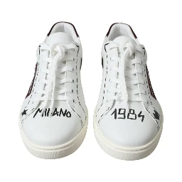 White Bordeaux Leather Logo Low Top Sneakers Shoes