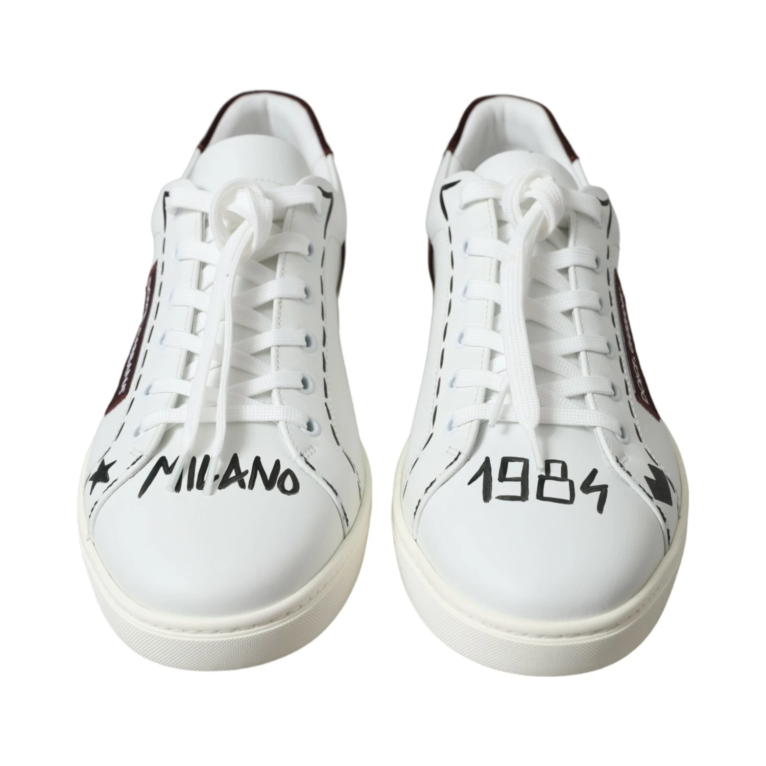 White Bordeaux Leather Logo Low Top Sneakers Shoes