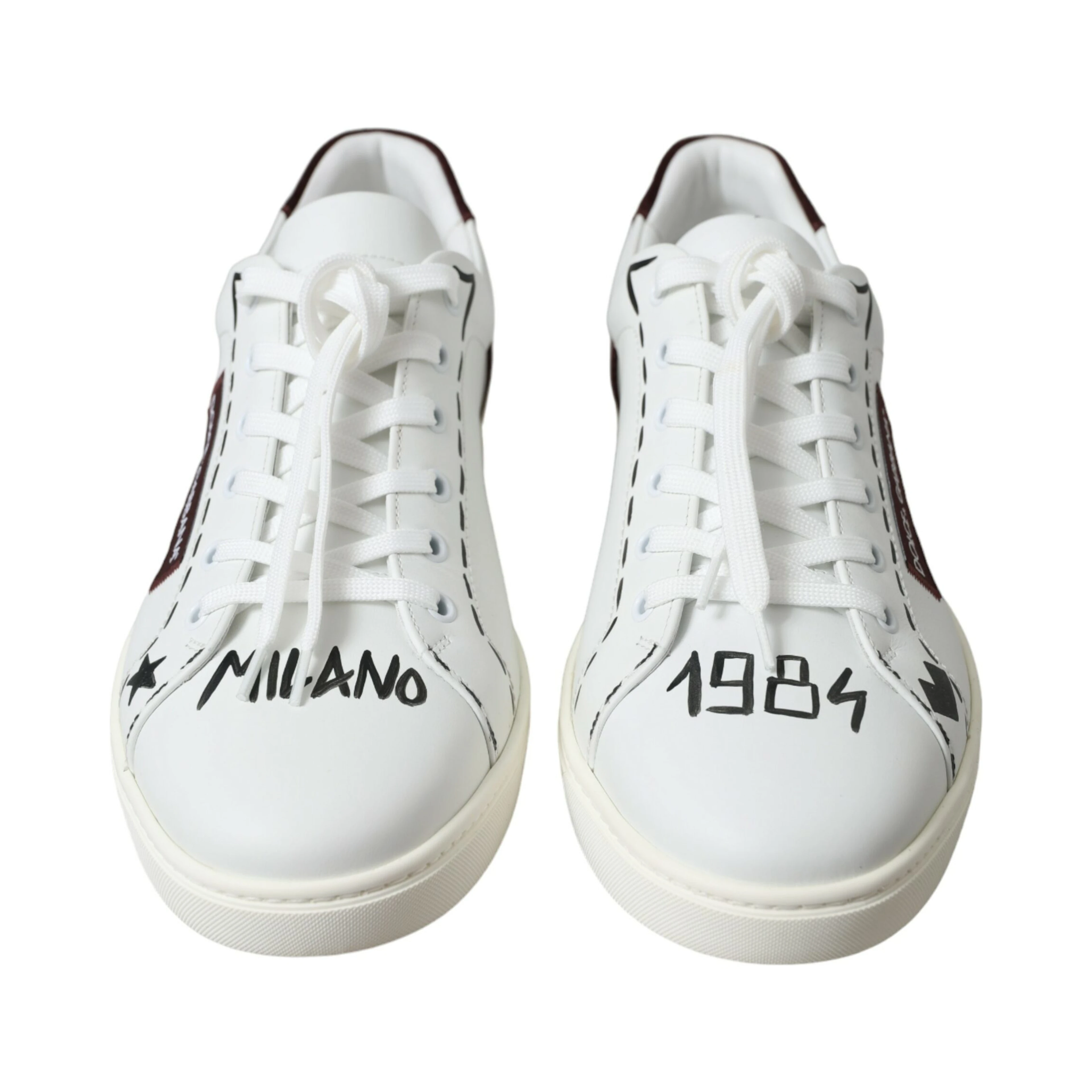 White Bordeaux Leather Logo Low Top Sneakers Shoes