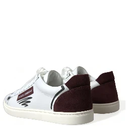 White Bordeaux Leather Logo Low Top Sneakers Shoes