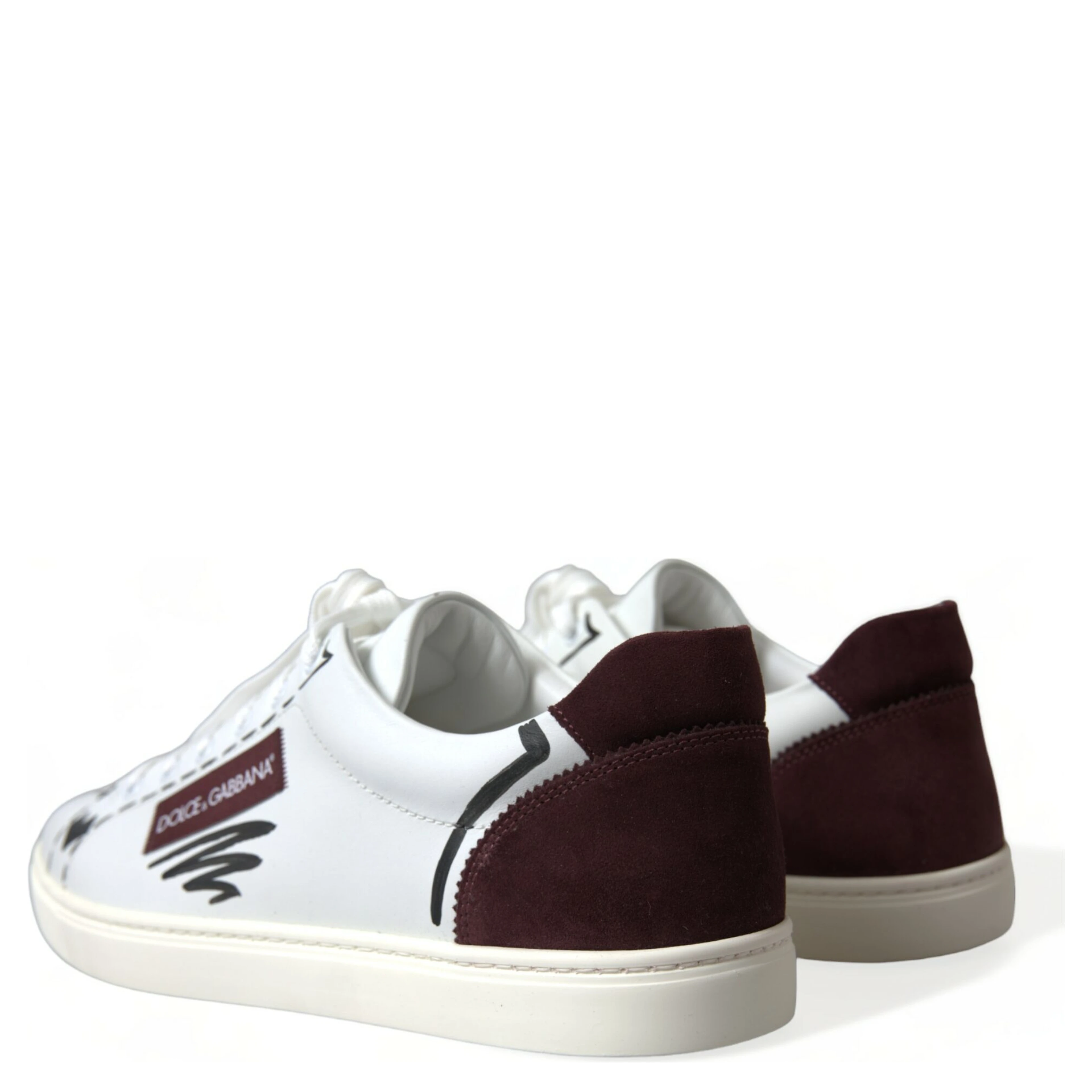 White Bordeaux Leather Logo Low Top Sneakers Shoes
