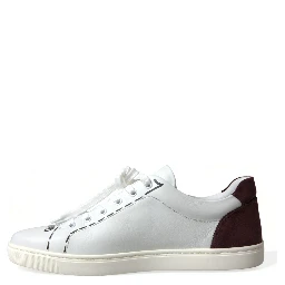 White Bordeaux Leather Logo Low Top Sneakers Shoes