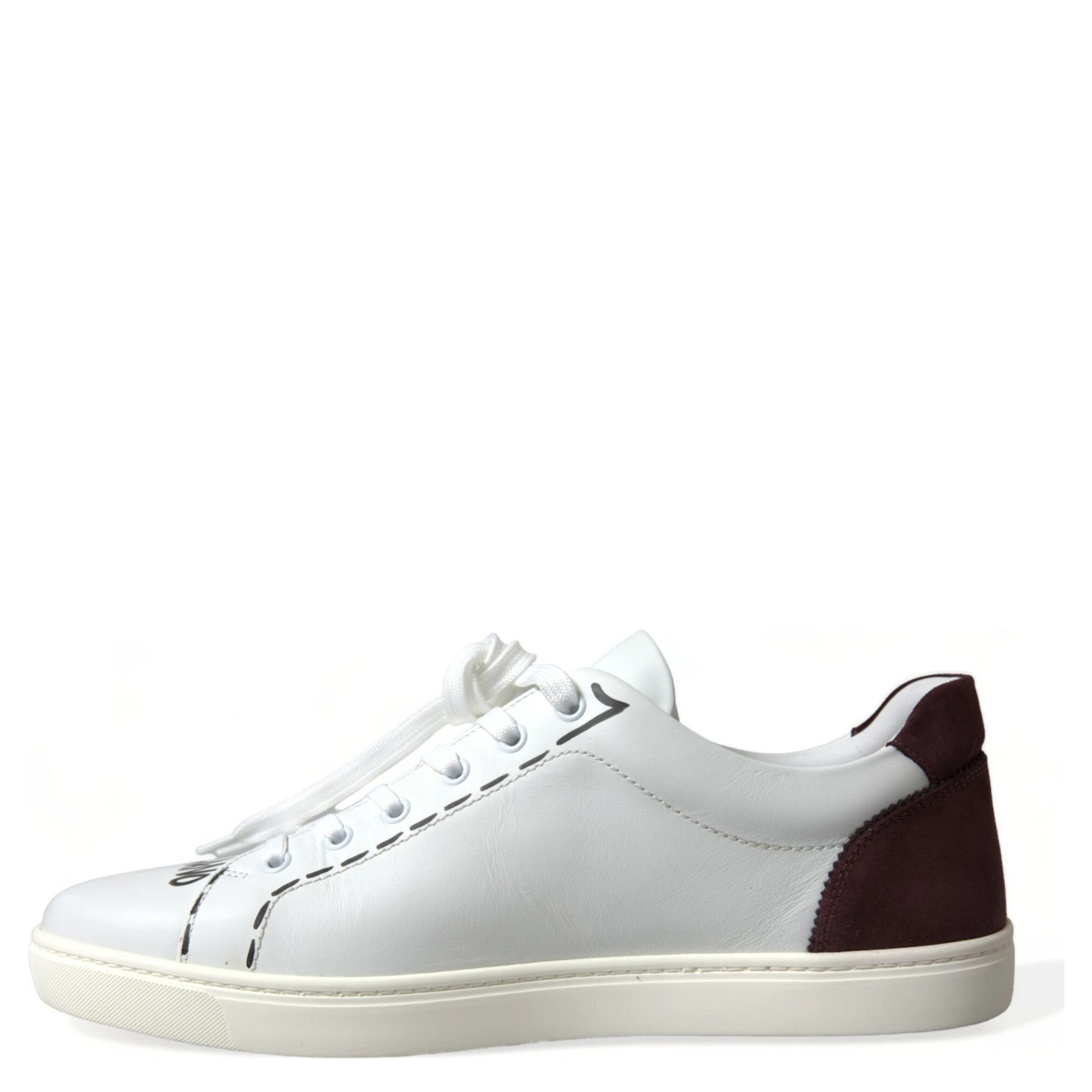 White Bordeaux Leather Logo Low Top Sneakers Shoes