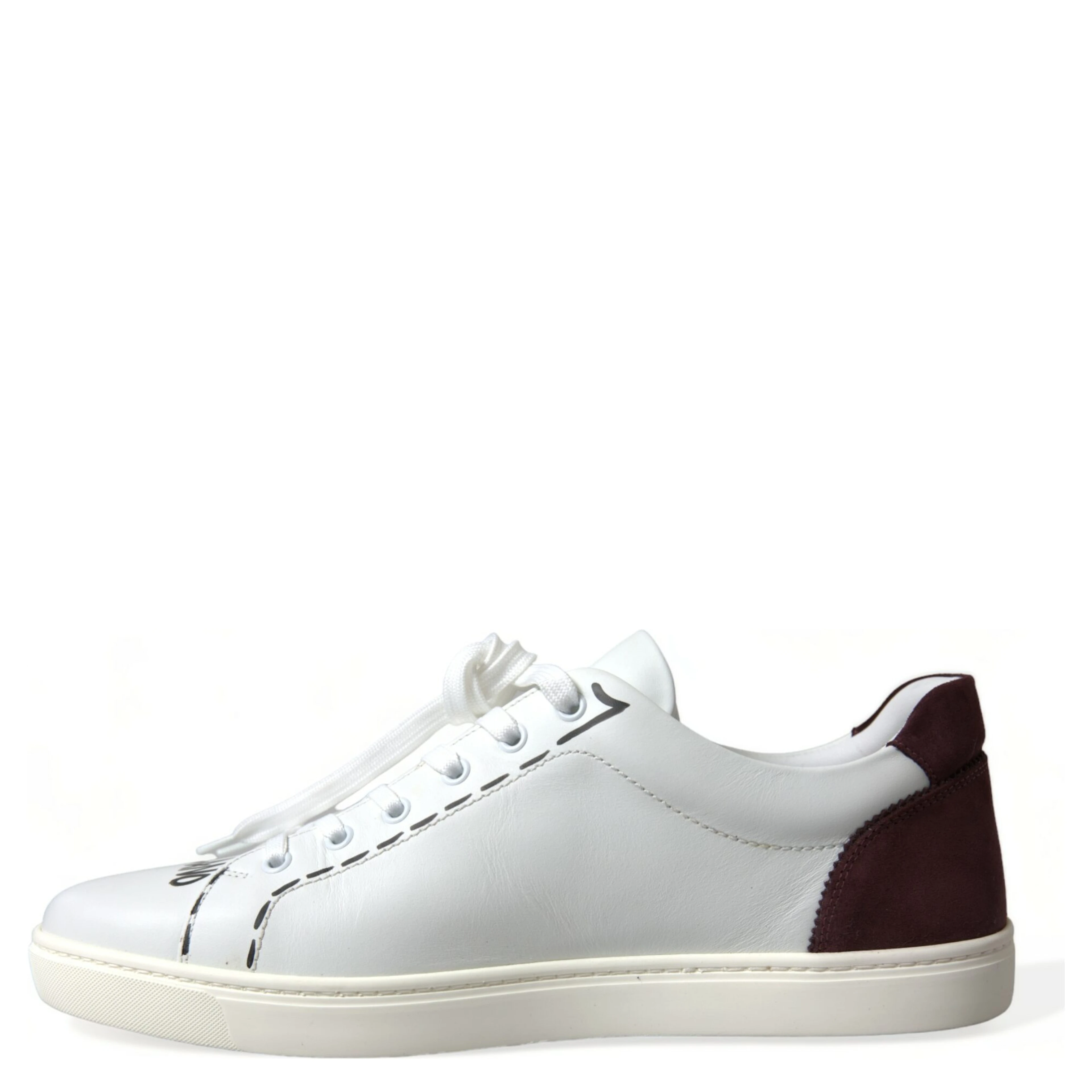 White Bordeaux Leather Logo Low Top Sneakers Shoes