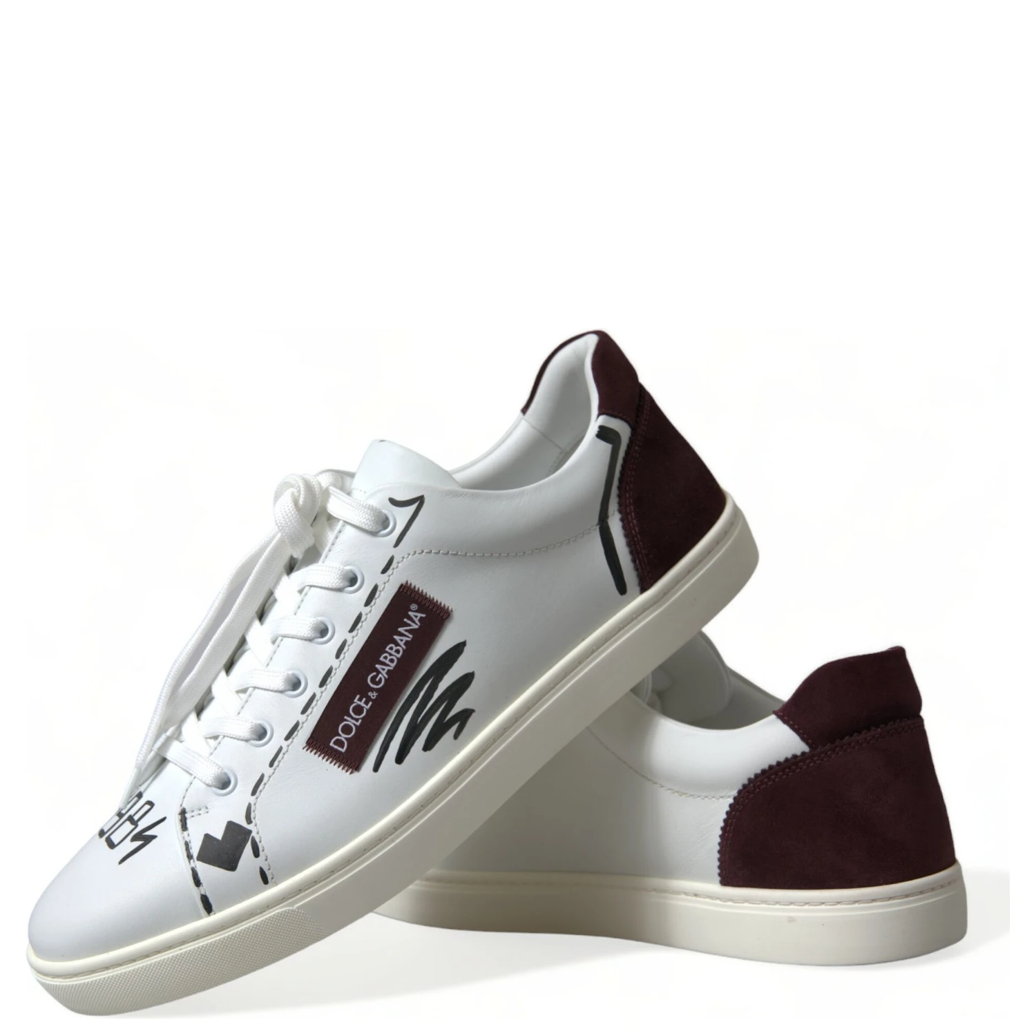 White Bordeaux Leather Logo Low Top Sneakers Shoes