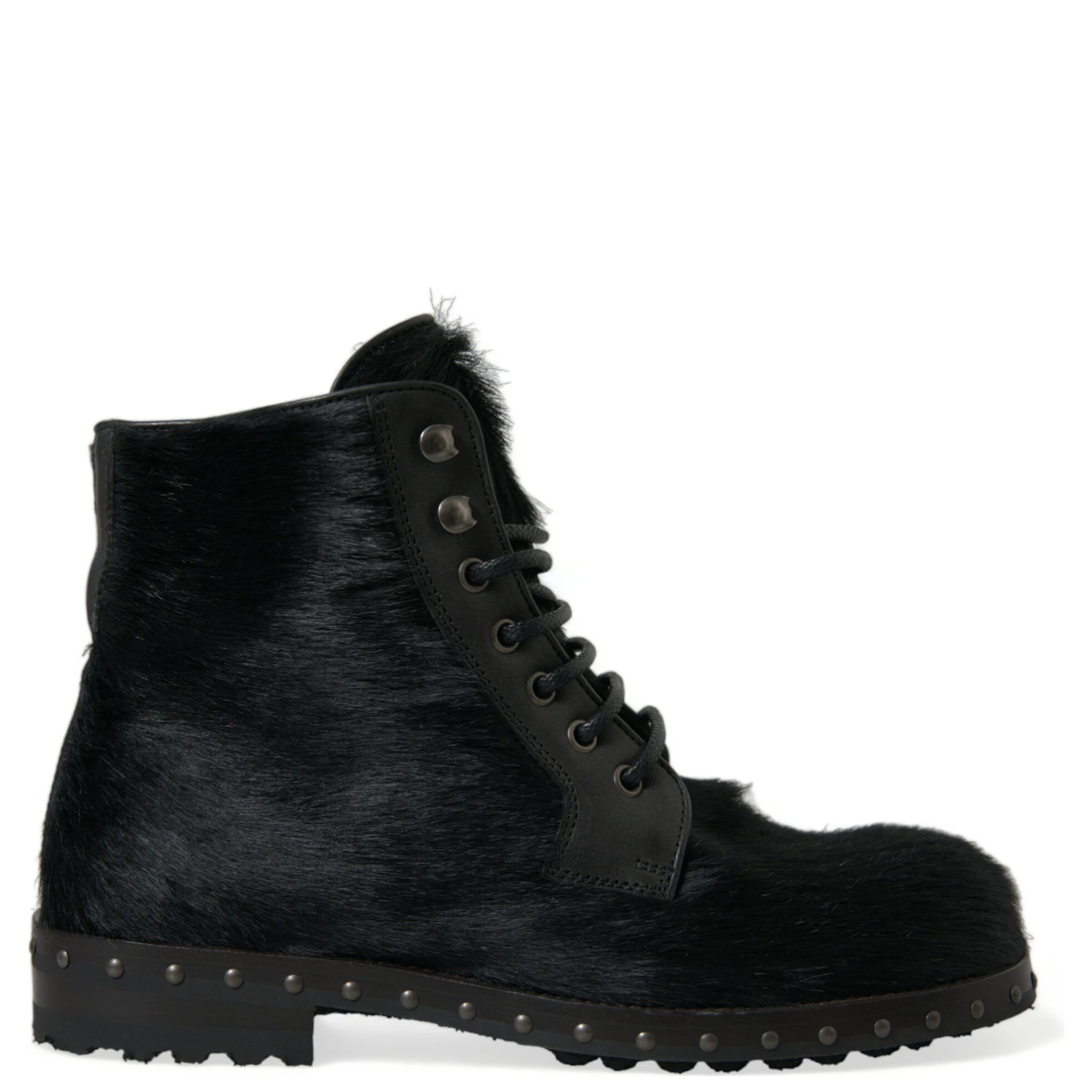 Black Pony Style Leather Mid Calf Boots Shoes