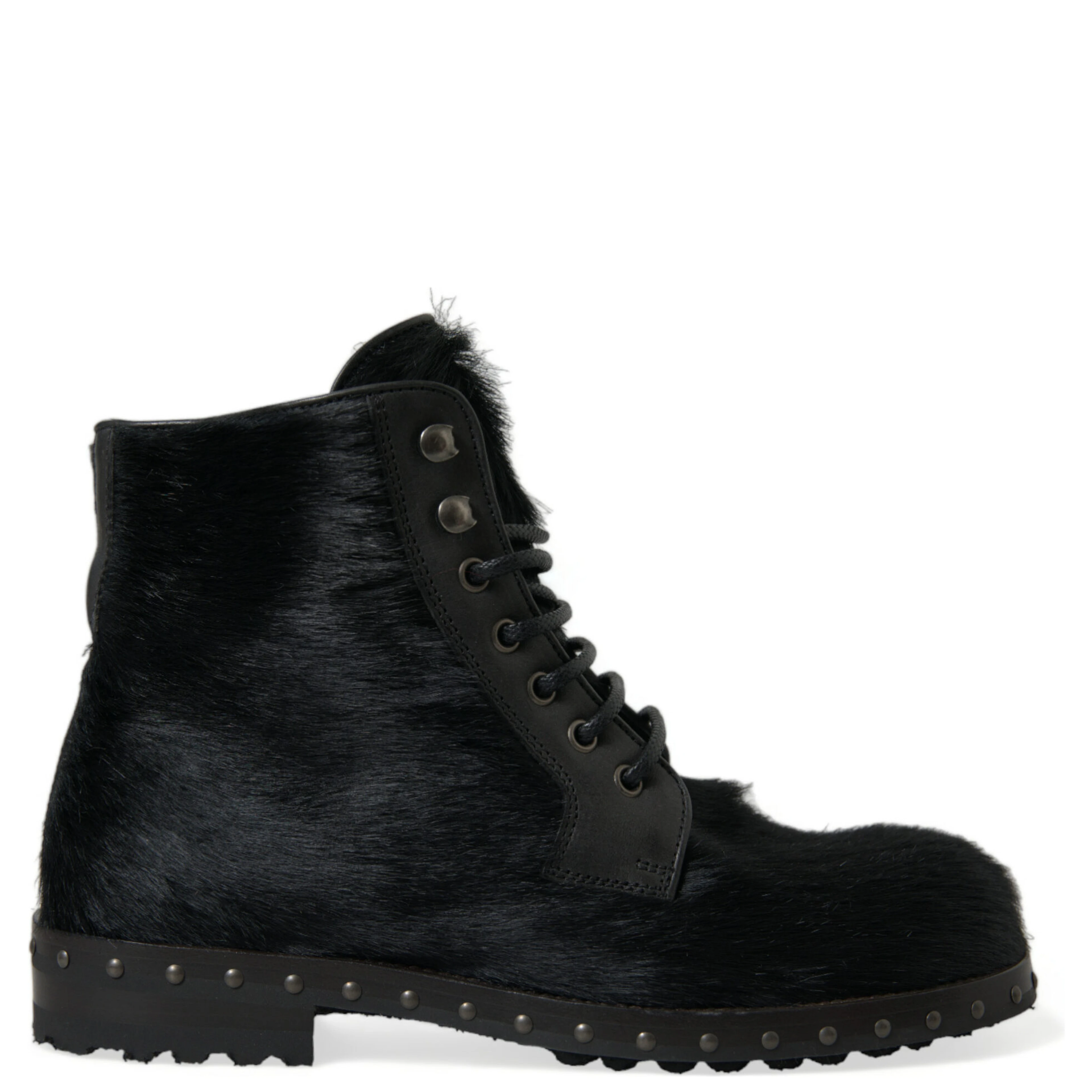 Black Pony Style Leather Mid Calf Boots Shoes