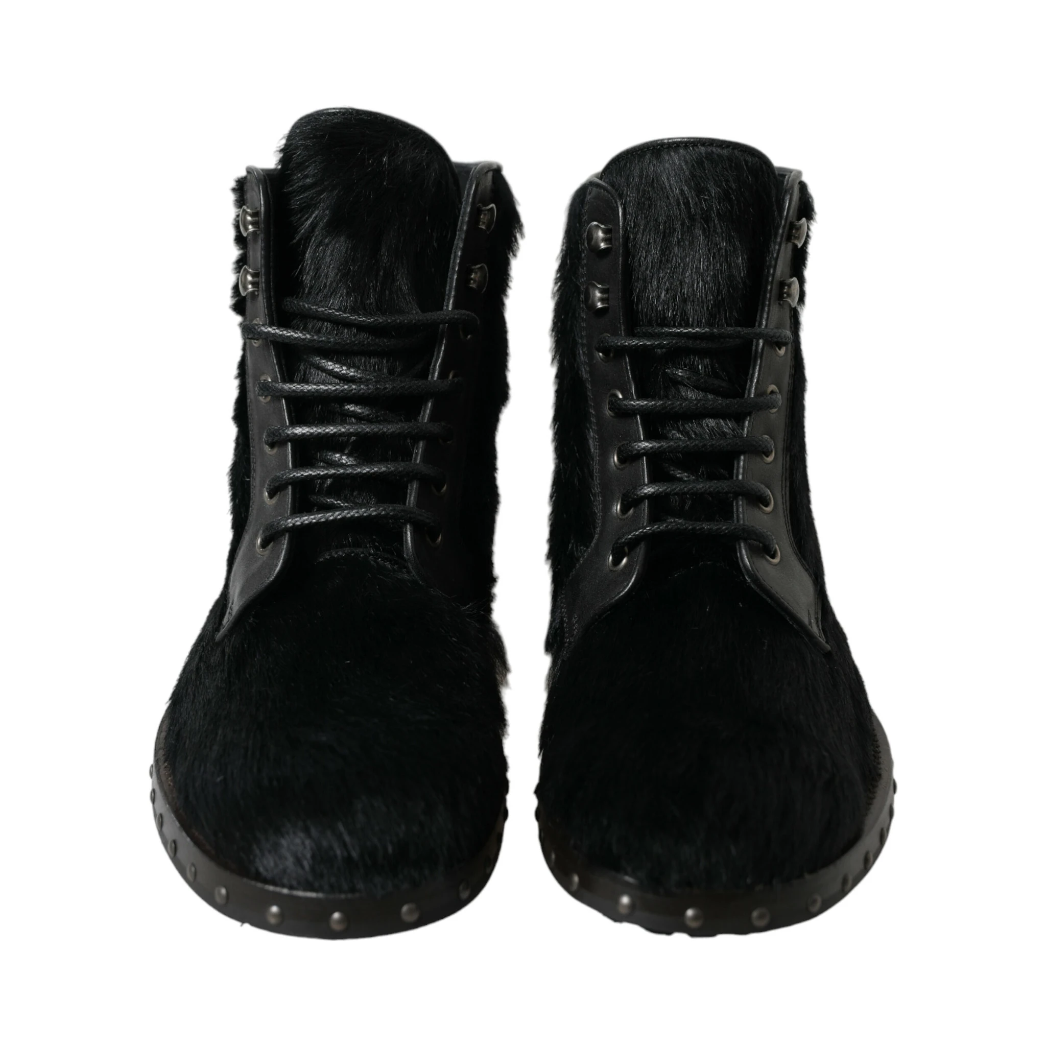 Black Pony Style Leather Mid Calf Boots Shoes