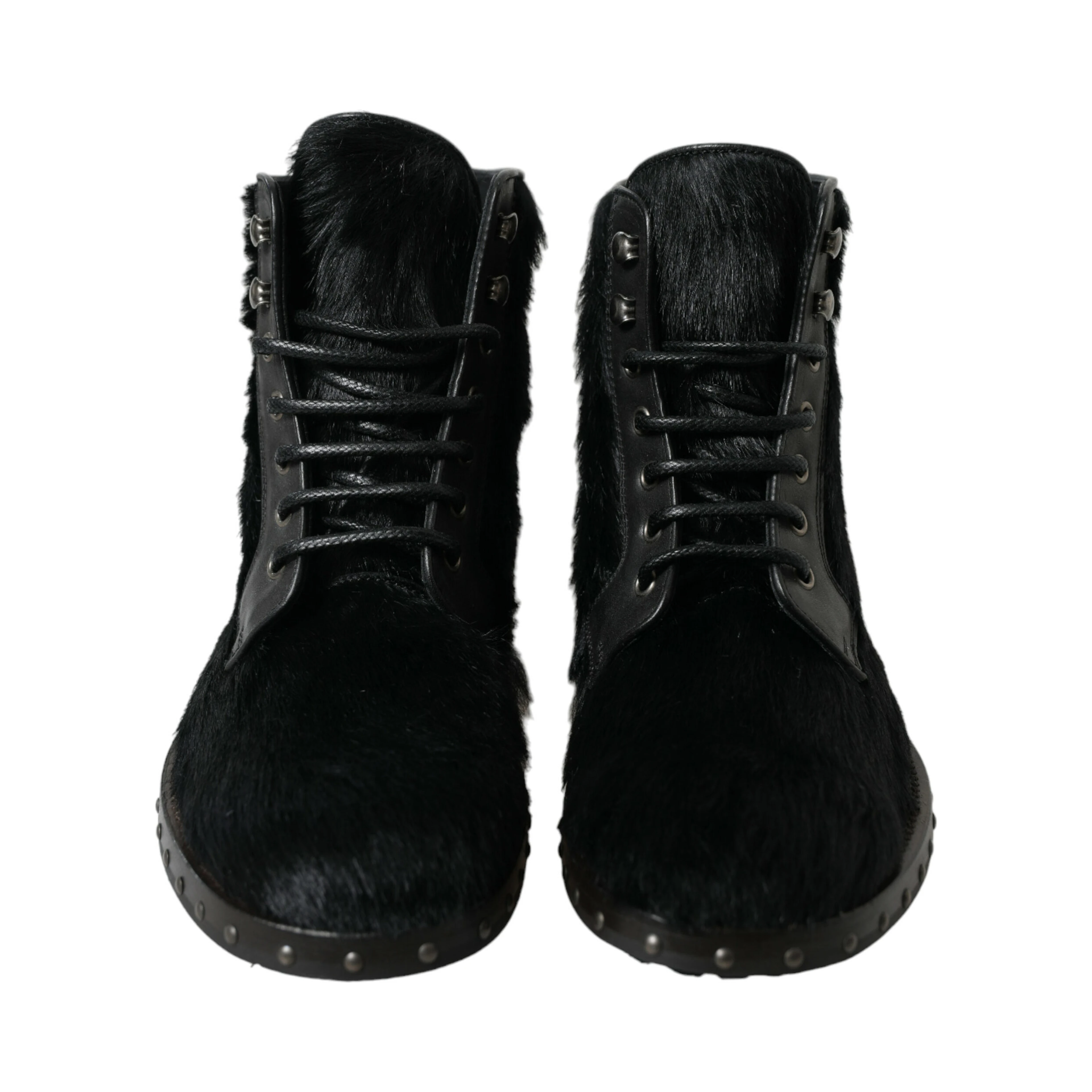 Black Pony Style Leather Mid Calf Boots Shoes