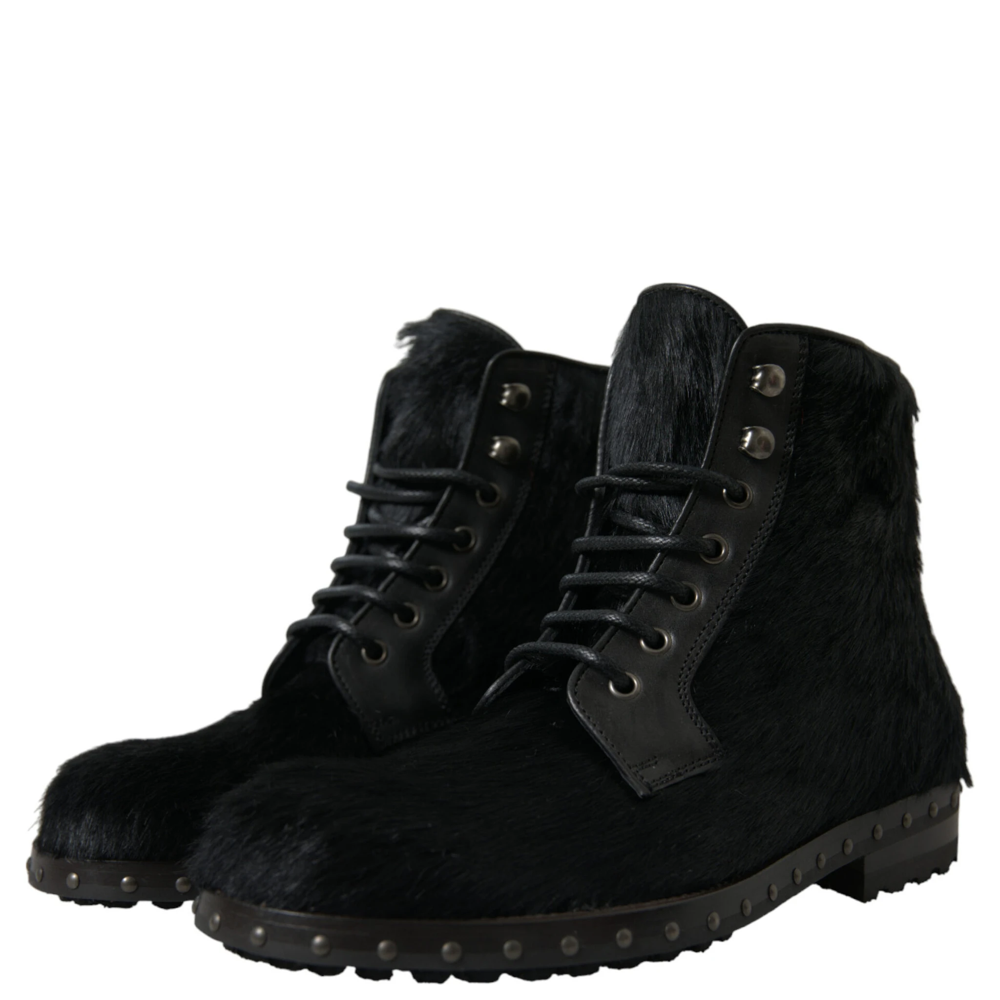 Black Pony Style Leather Mid Calf Boots Shoes