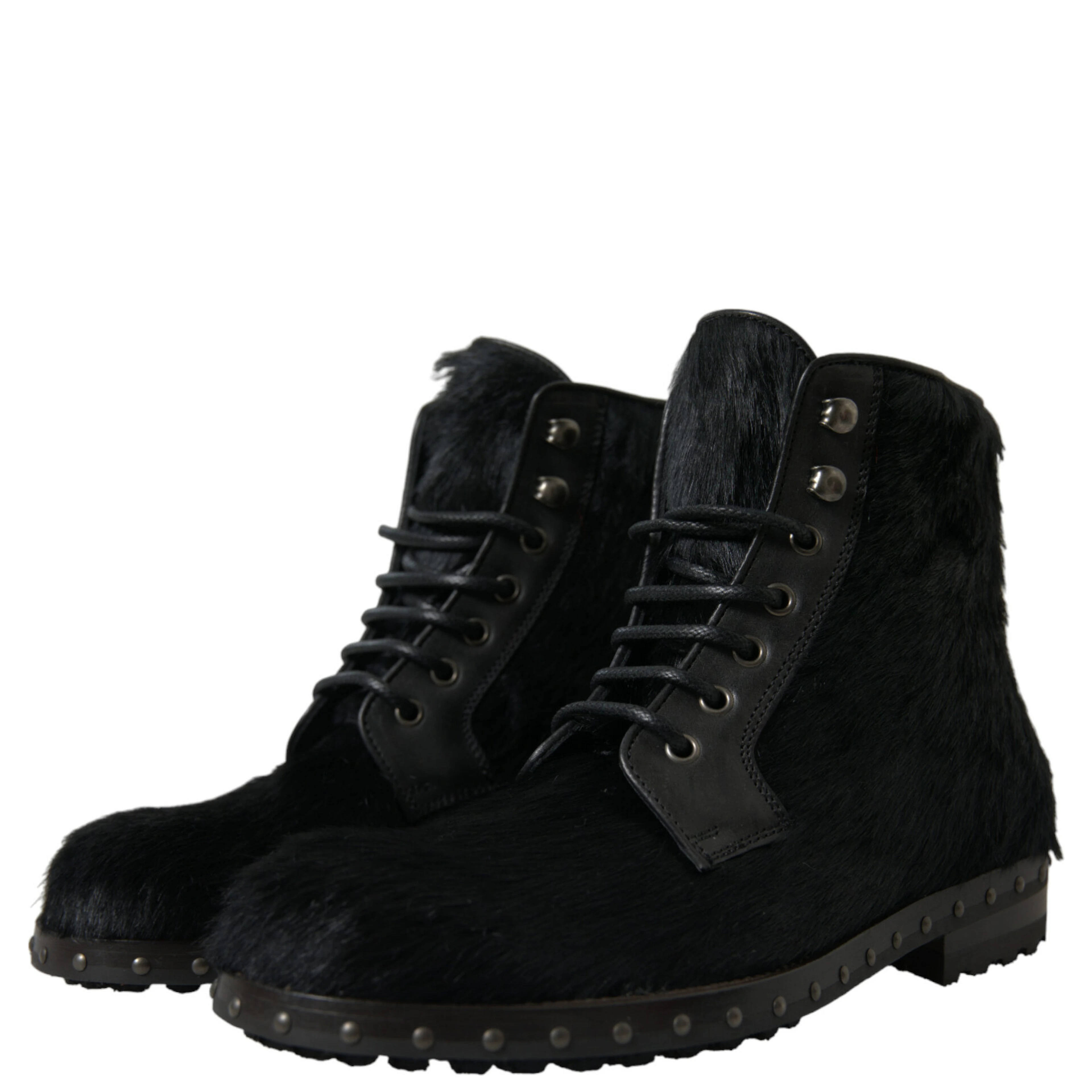 Black Pony Style Leather Mid Calf Boots Shoes