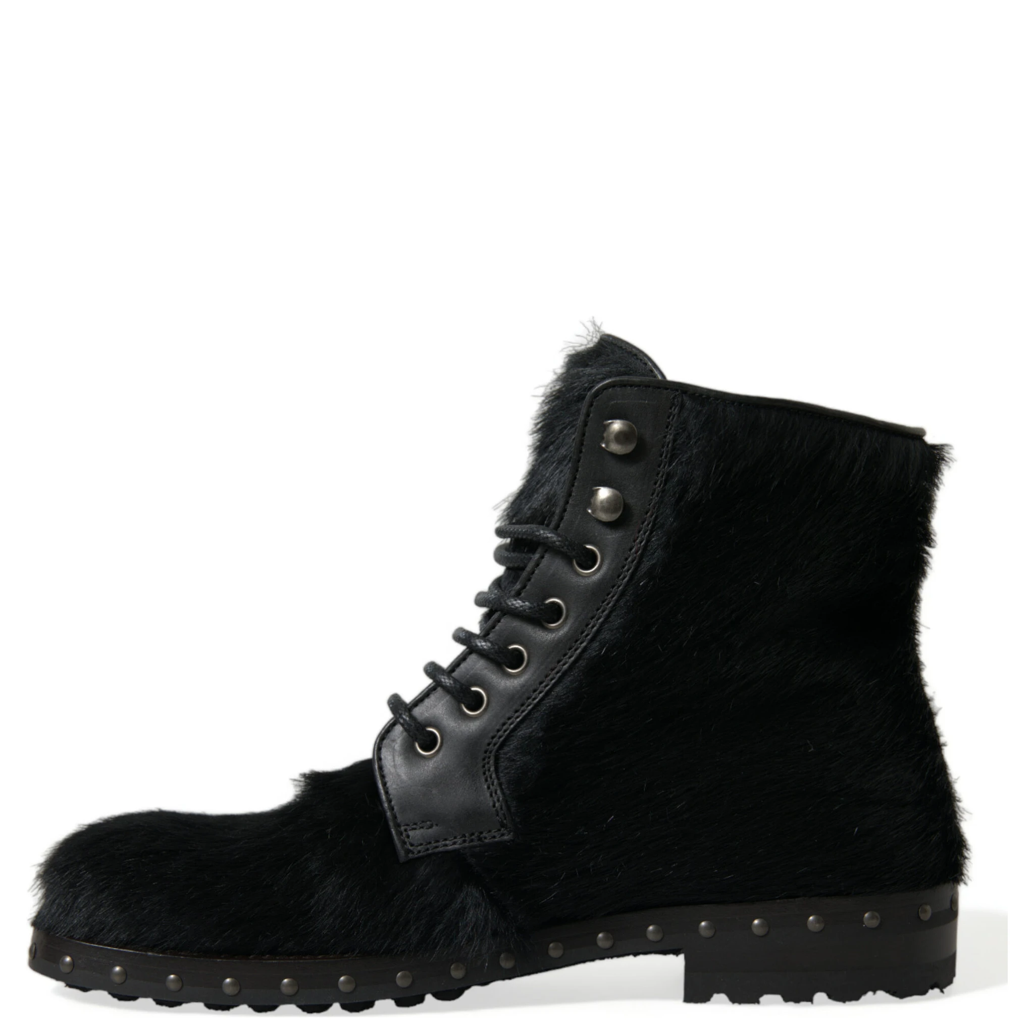 Black Pony Style Leather Mid Calf Boots Shoes