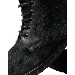 Black Pony Style Leather Mid Calf Boots Shoes