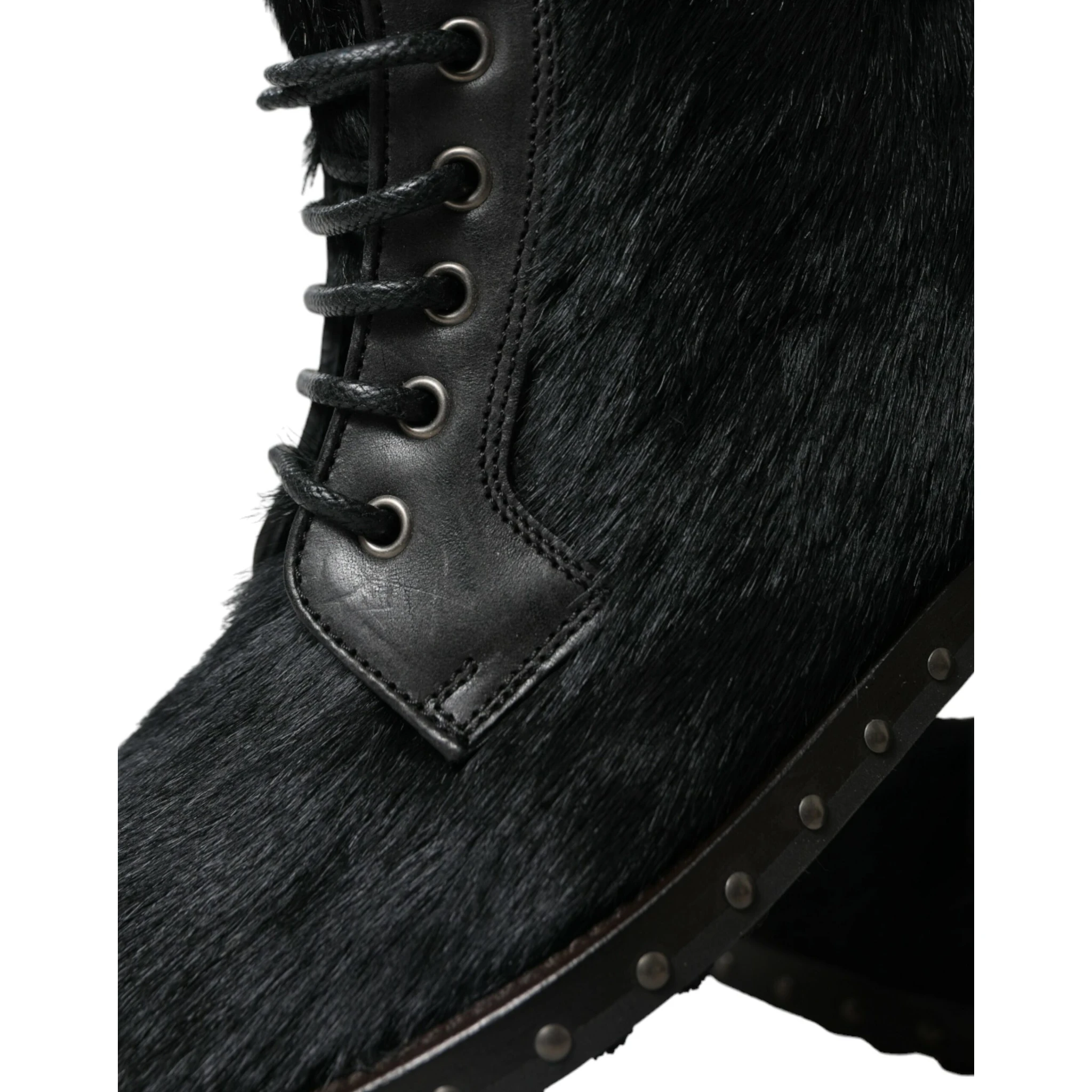 Black Pony Style Leather Mid Calf Boots Shoes