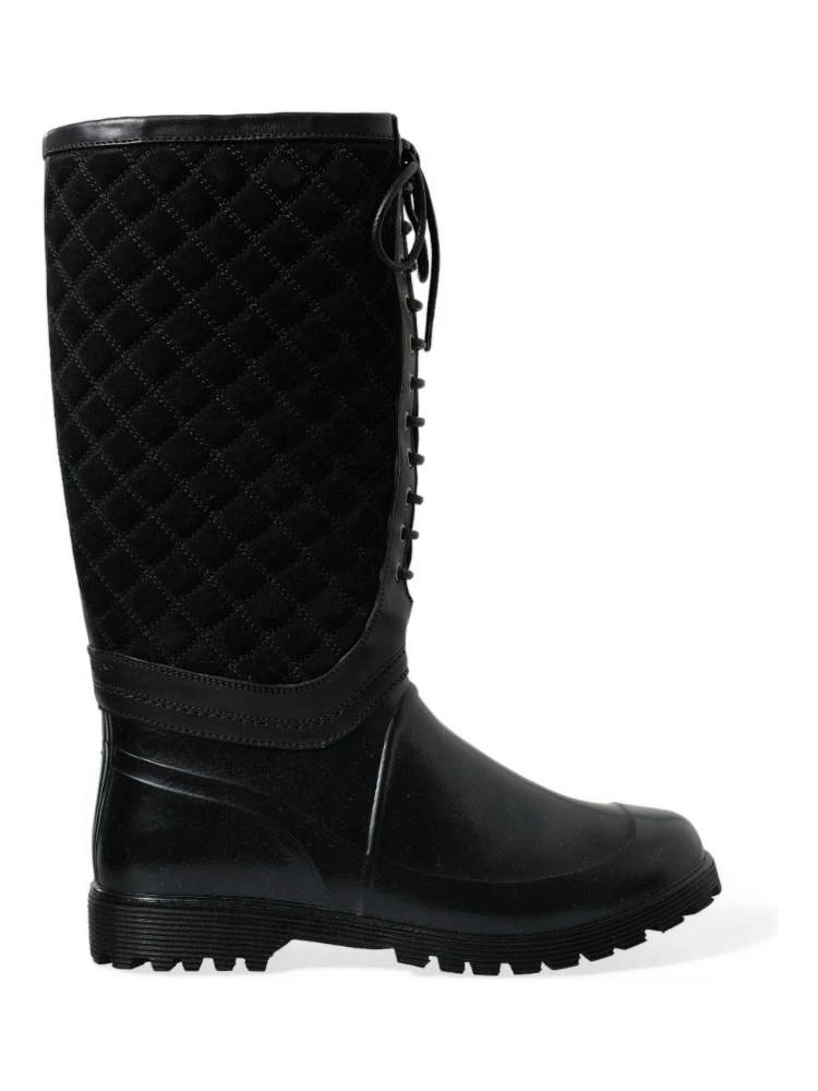 Black Chioggia Rubber Suede Rain Boots Shoes