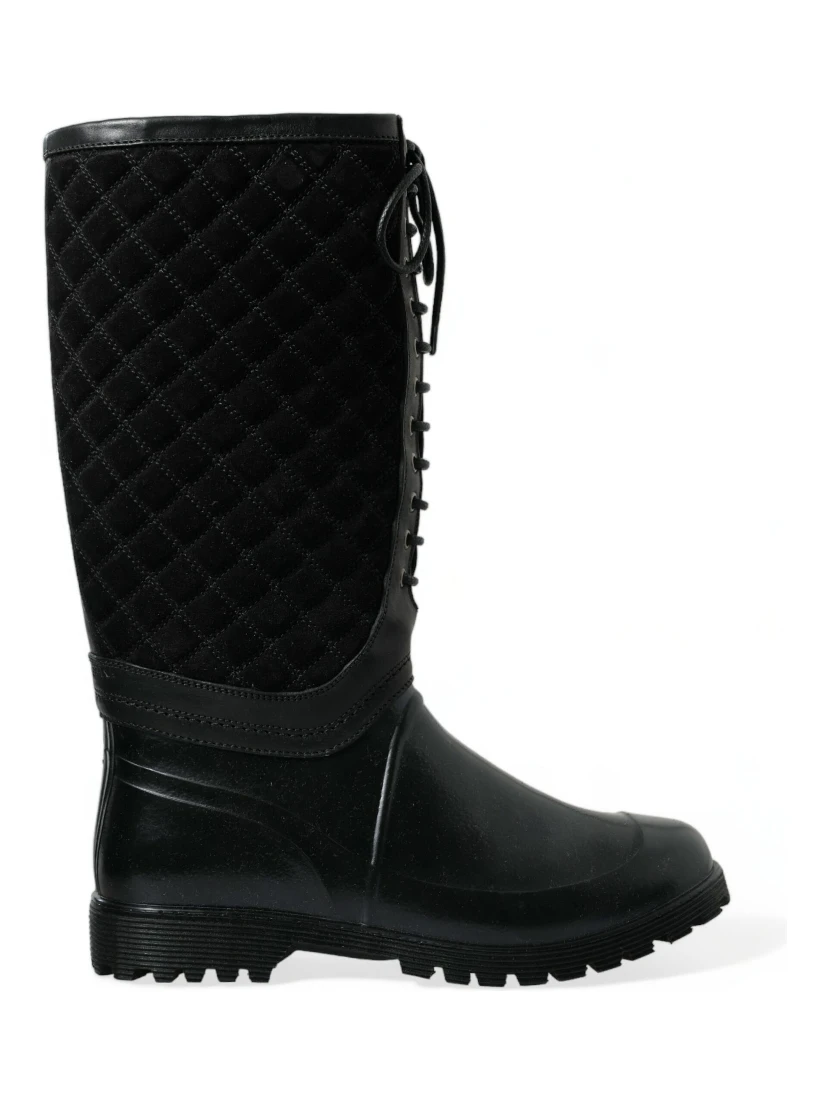 Black Chioggia Rubber Suede Rain Boots Shoes