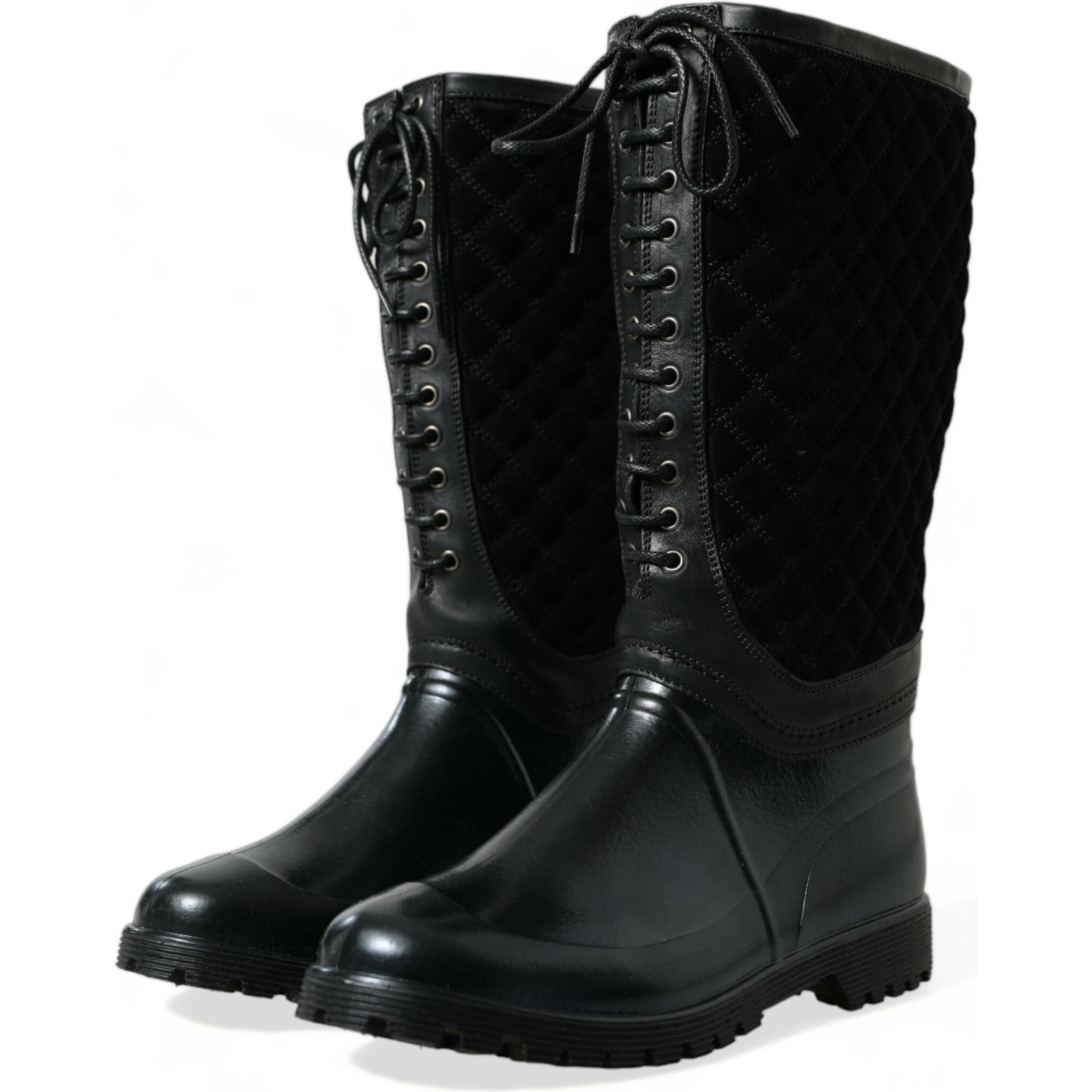 Black Chioggia Rubber Suede Rain Boots Shoes