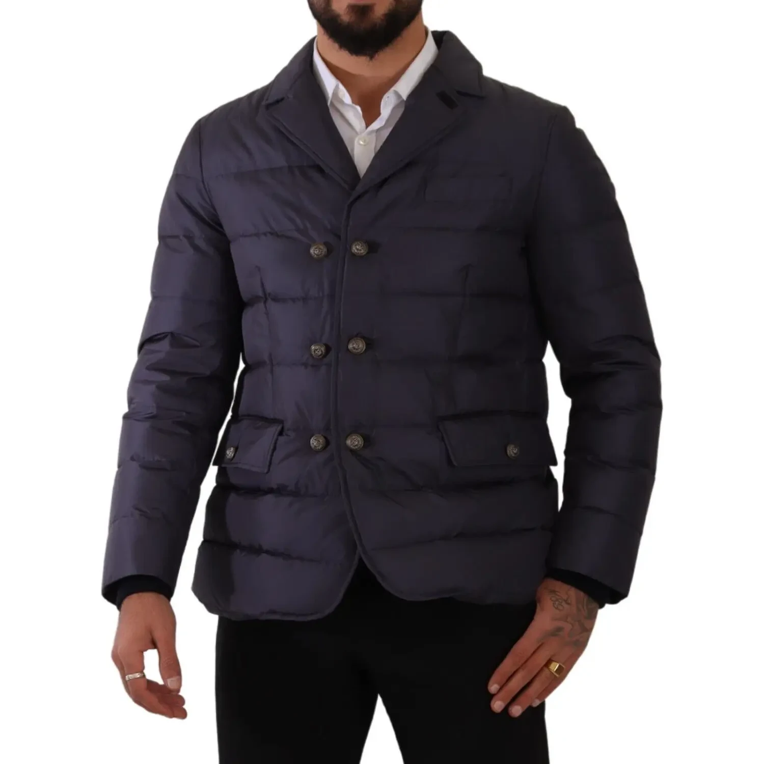 Blue Silk Goat Coat Blouson Winter Jacket