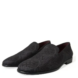 Black Brocade Men Slip On Loafer Dress Shoes