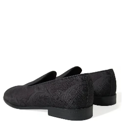 Black Brocade Men Slip On Loafer Dress Shoes