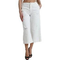White Cotton Cropped Wide Leg Denim Jeans
