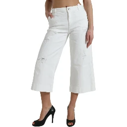 White Cotton Cropped Wide Leg Denim Jeans