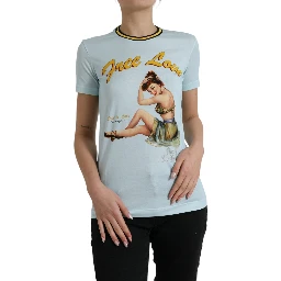 Light Blue Cotton Free Love Crew Neck T-shirt