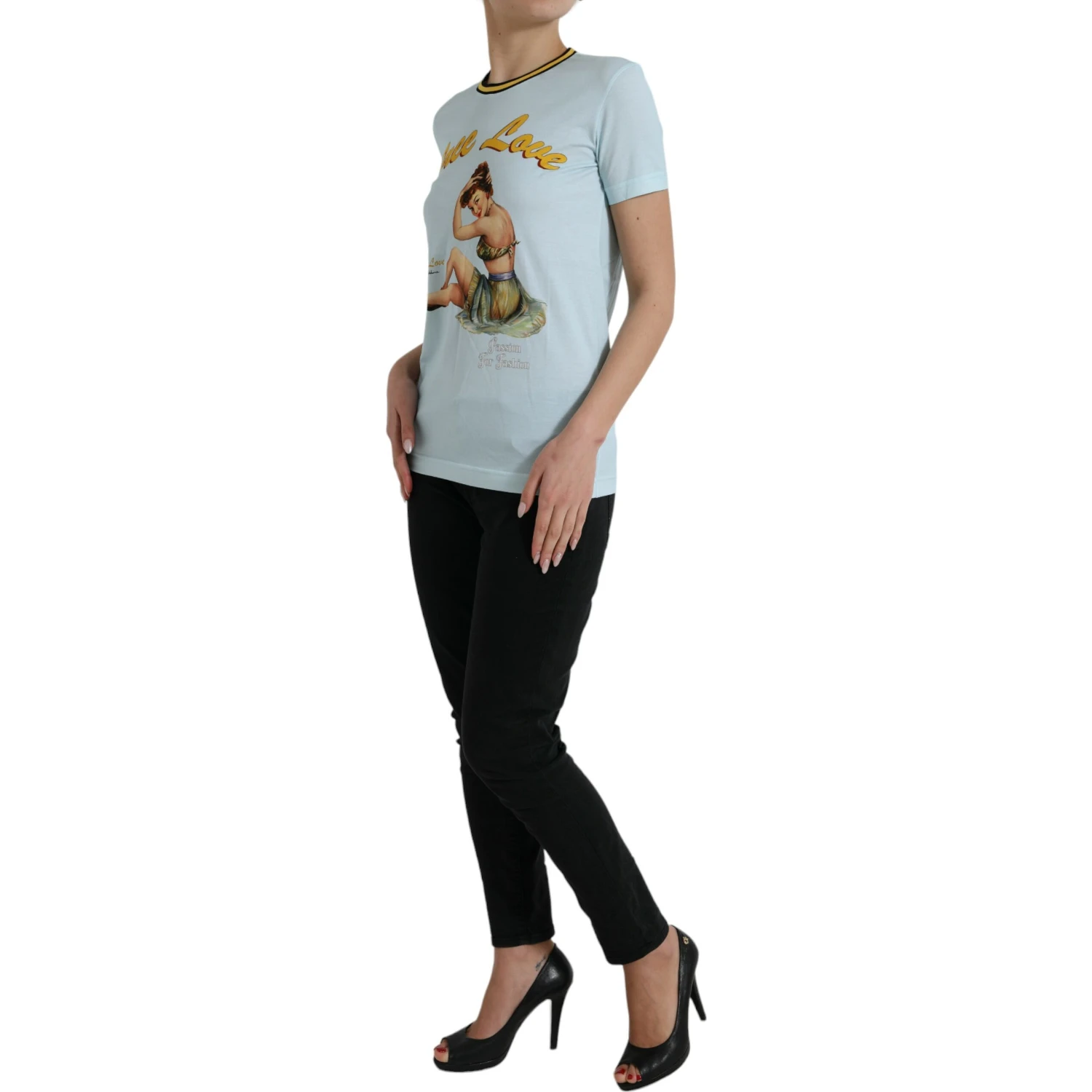 Light Blue Cotton Free Love Crew Neck T-shirt