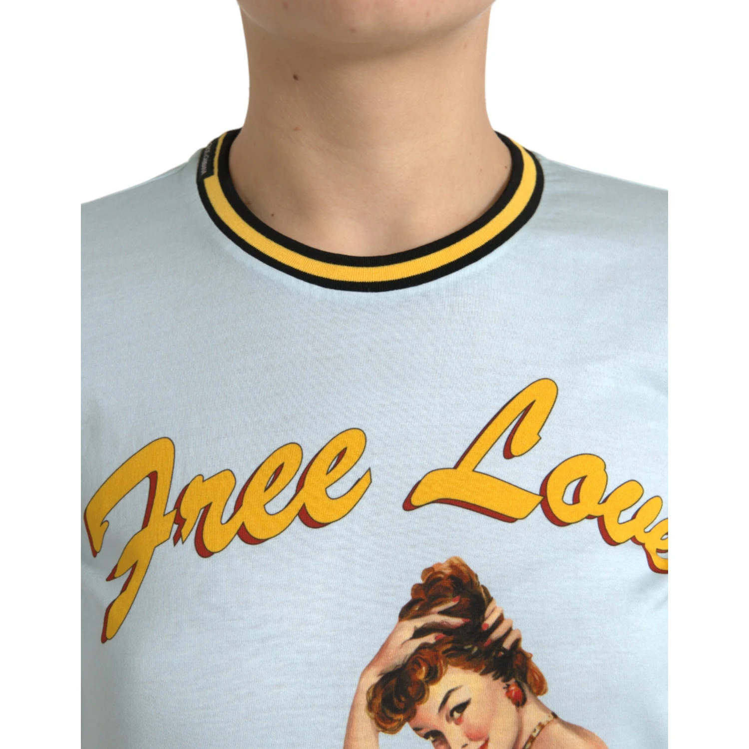 Light Blue Cotton Free Love Crew Neck T-shirt