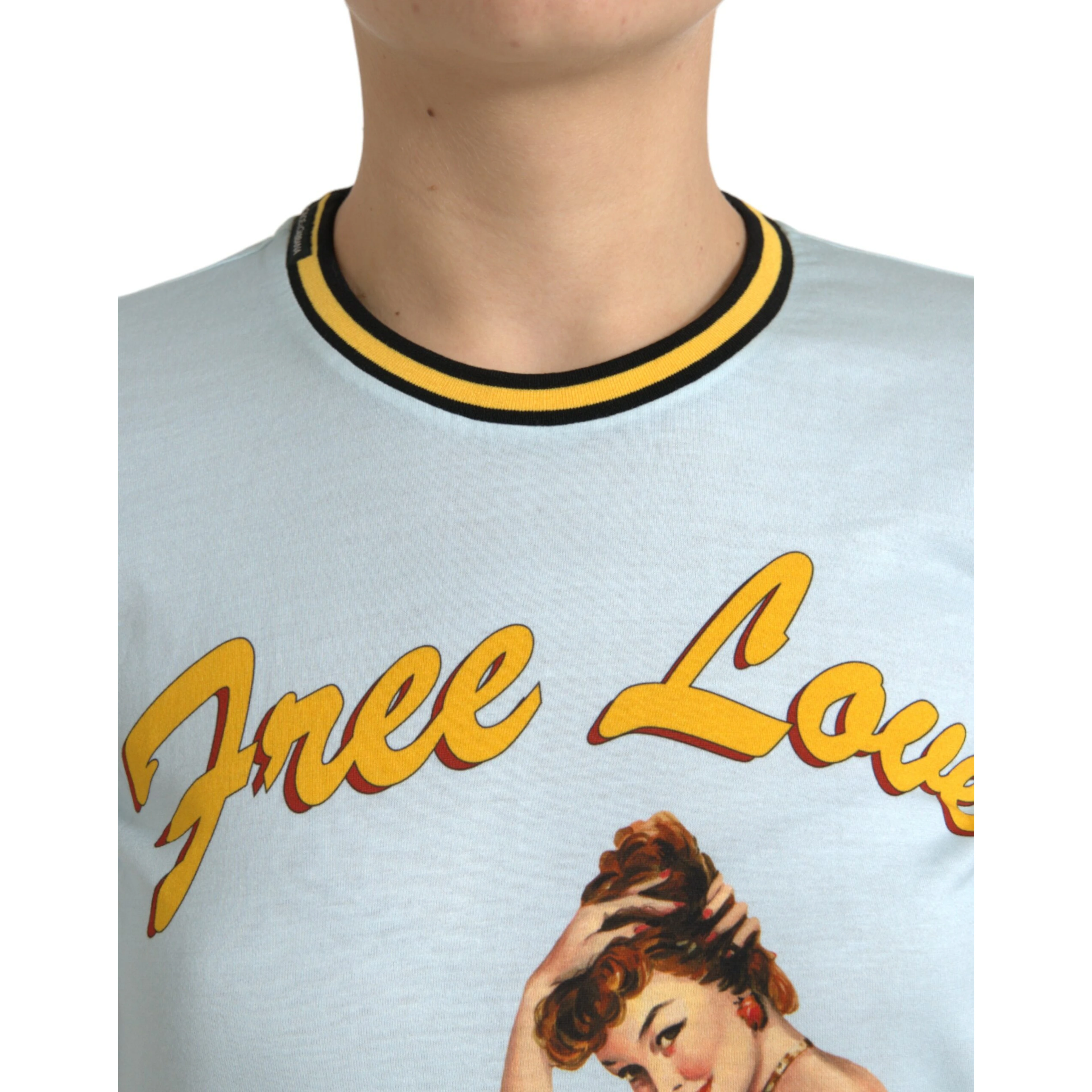 Light Blue Cotton Free Love Crew Neck T-shirt