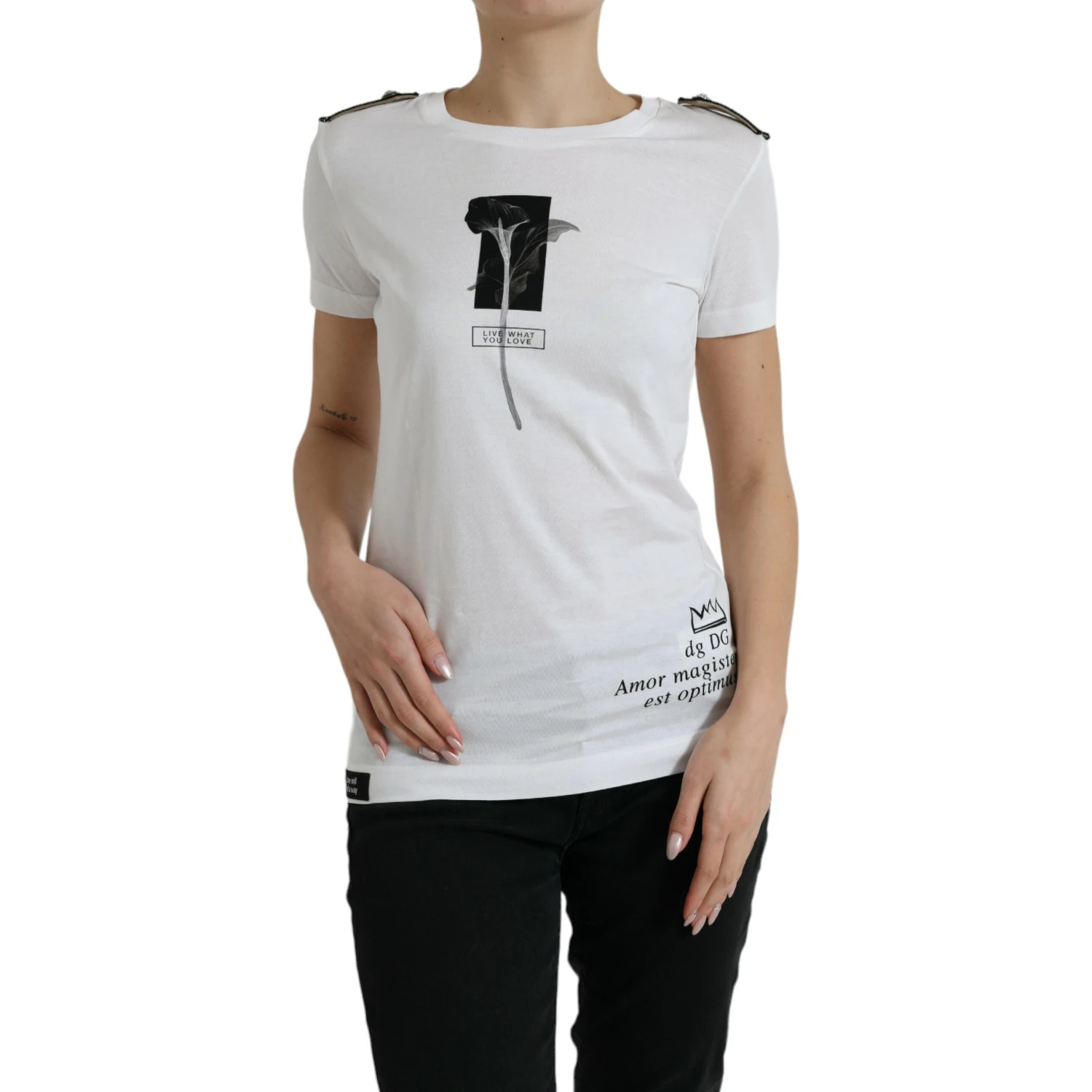 White Black Roses Crewneck Cotton T-shirt