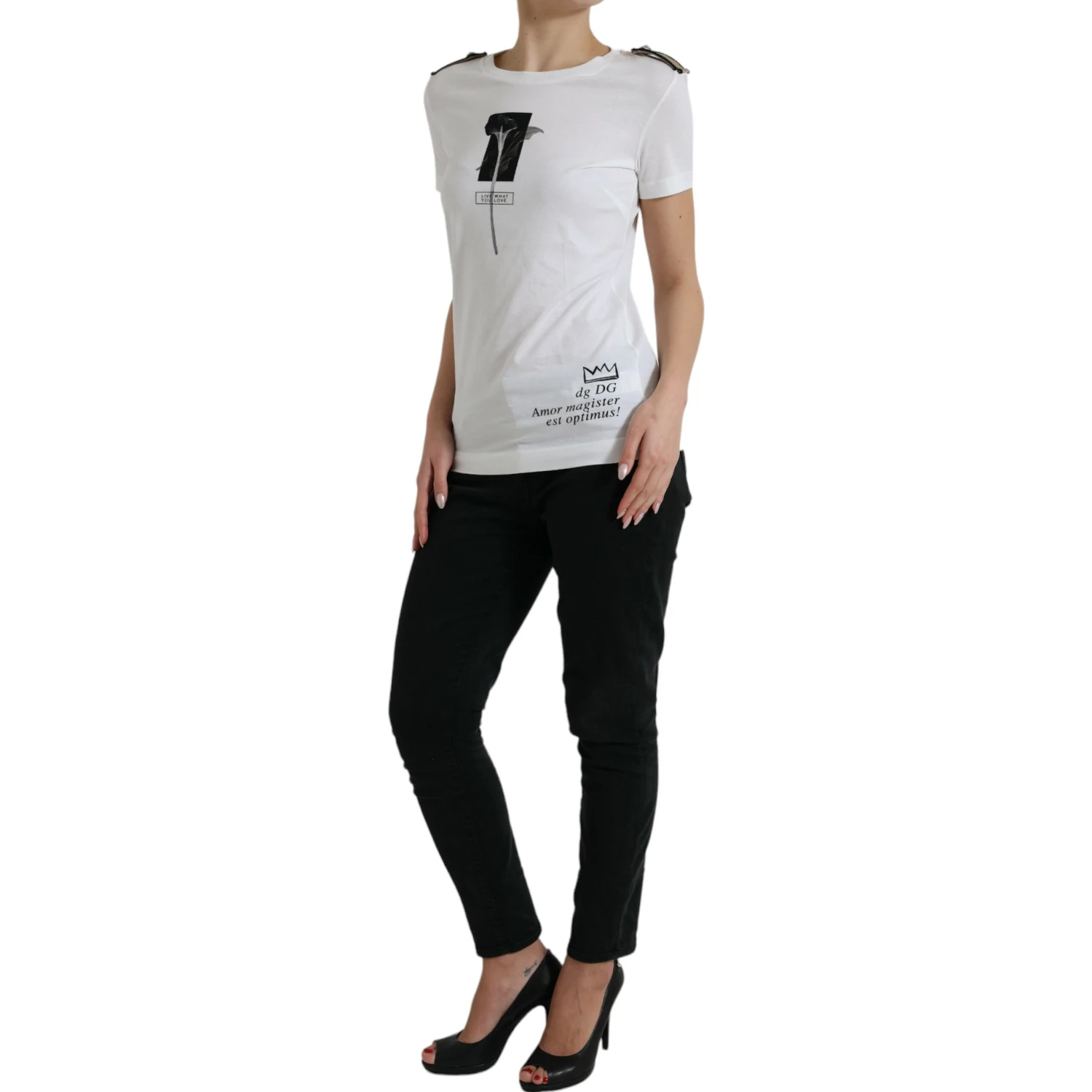 White Black Roses Crewneck Cotton T-shirt