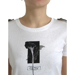 White Black Roses Crewneck Cotton T-shirt